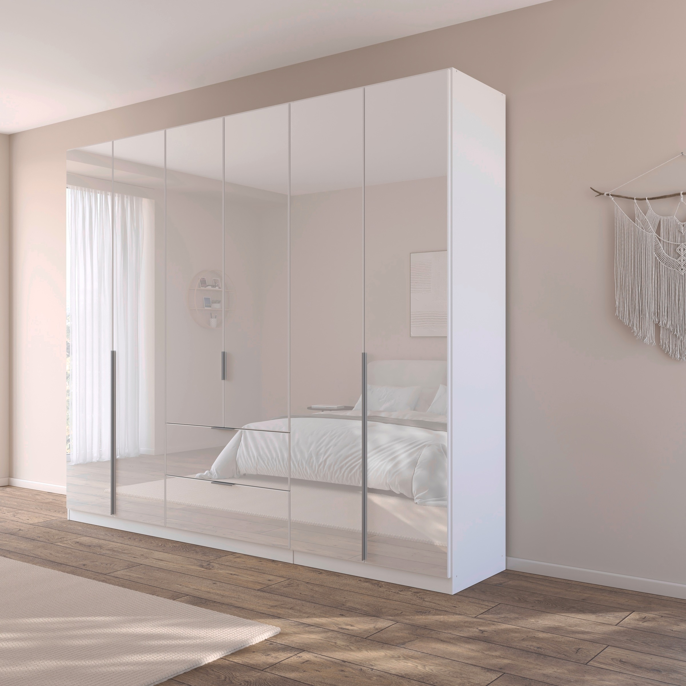 rauch Drehtürenschrank »Kleiderschrank Kleiderschränke Schrank Garderobe AGORDO mit Glasfront«, (in zwei Griff-Farben mit Glasfront), mit Außenschubkästen, in 6 Breiten und 2 Höhen MADE IN GERMANY