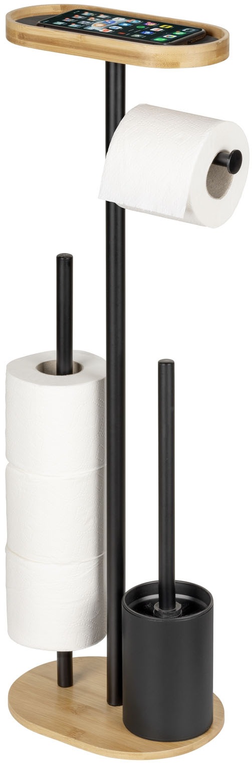 WENKO WC-Garnitur "Pomarolo" aus Bambus  Stahl 4 in 1, mit WC-Bürste, Rolle günstig online kaufen