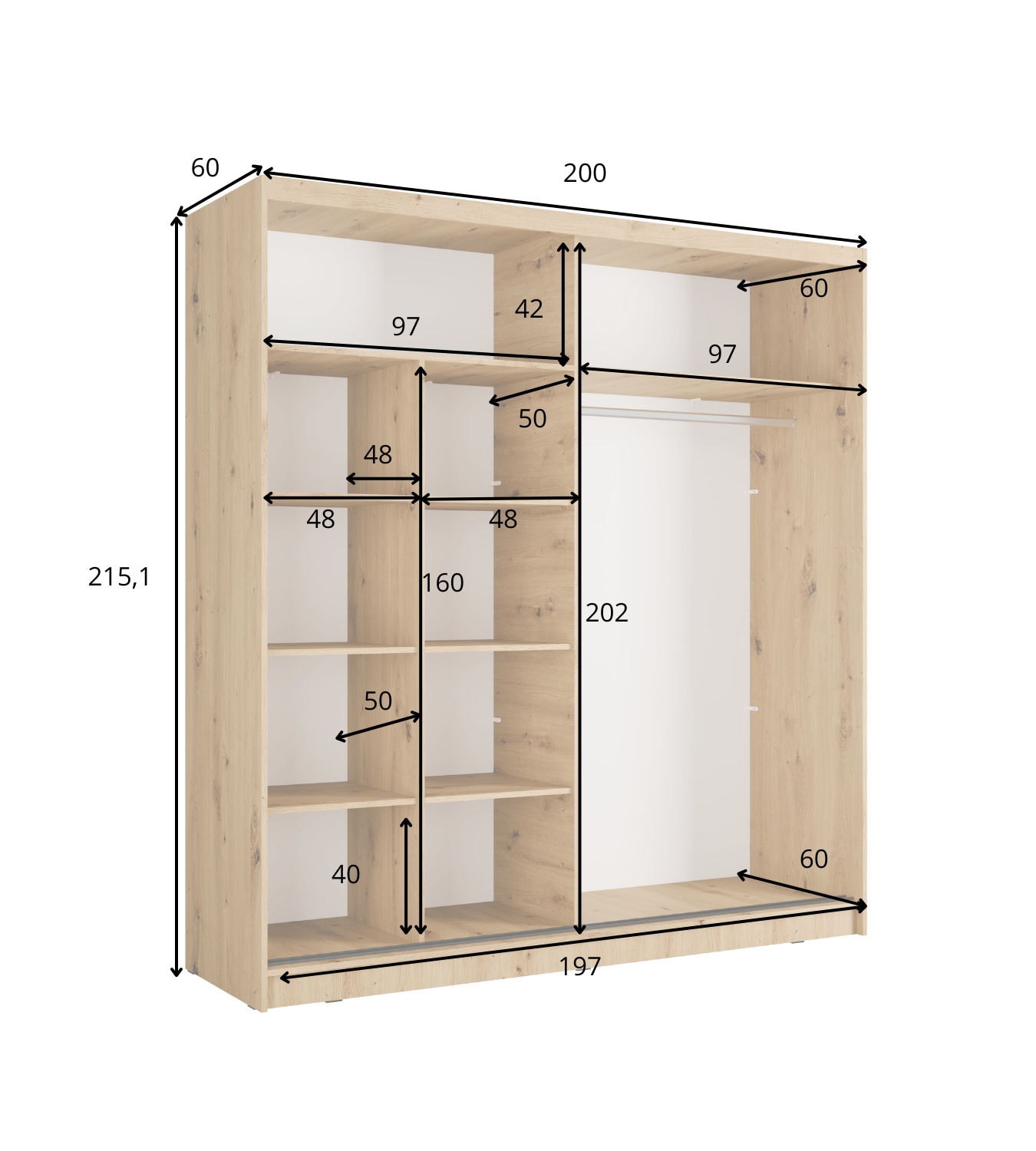 Home affaire Kleiderschrank »VILLEFRANCHE modern mit viel Stauraum, Fächer & Kleiderstange, Spiegel« Garderobe in 3 Breiten (155, 205, 248 cm), erhältlich in 3 Farben