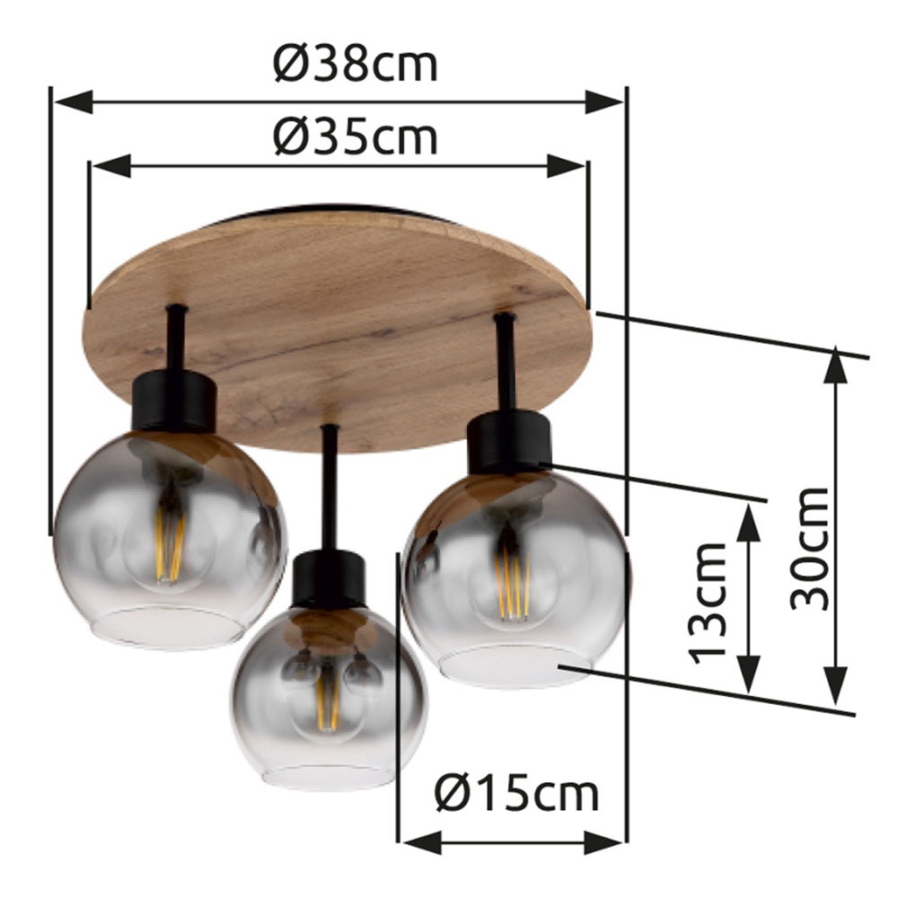 GLOBO LIGHTING Deckenleuchte »MOITAS« E27 1 Stk. Deckenleuchte Schwarz/Holzoptik, Rauchglas, E27