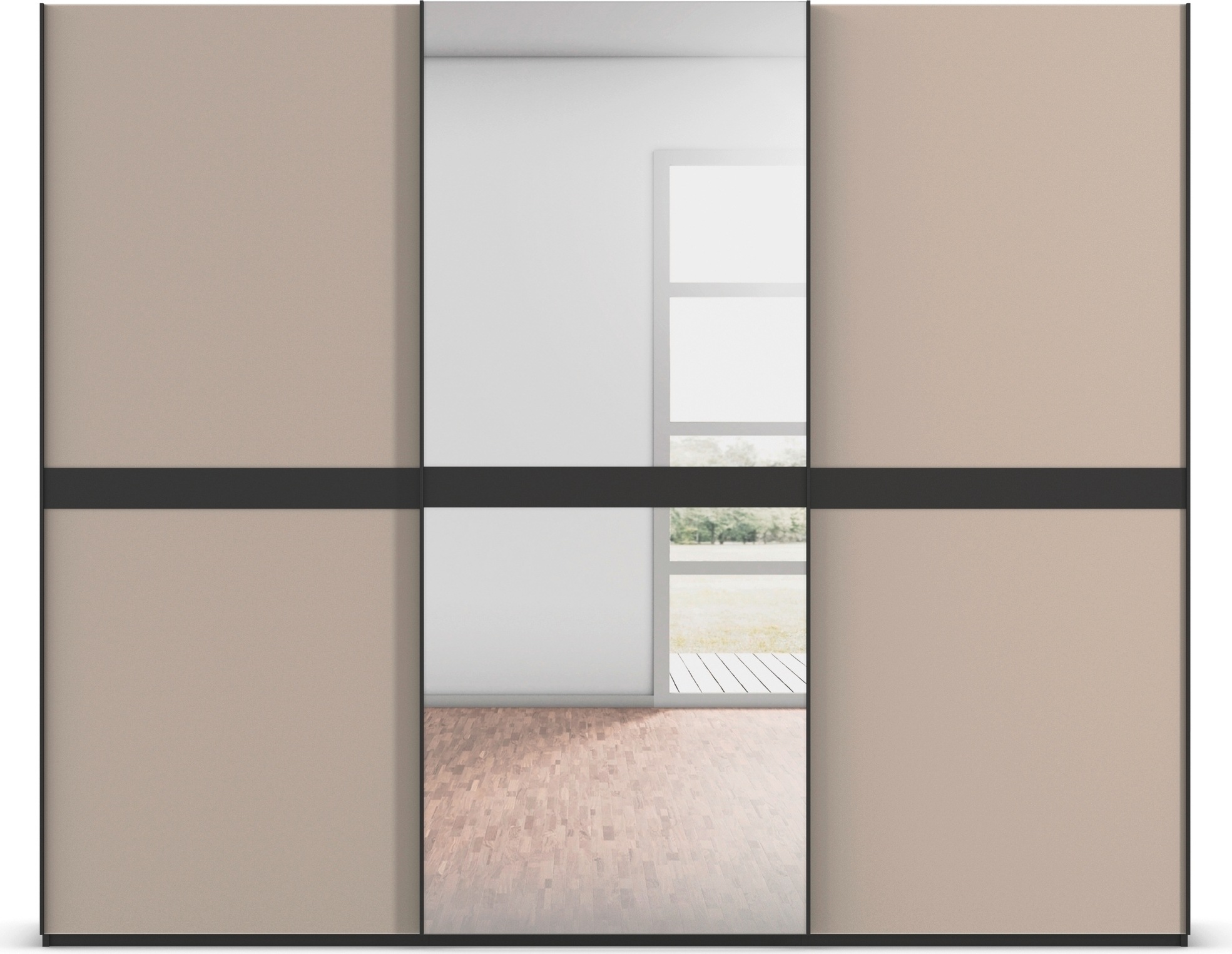 rauch Schwebetürenschrank »Kleiderschrank Schrank Garderobe Schlafzimmerschrank SCALE-LINE«, edle Optik mit Bauchbinde mit Glas/Spiegel-Front MADE IN GERMANY