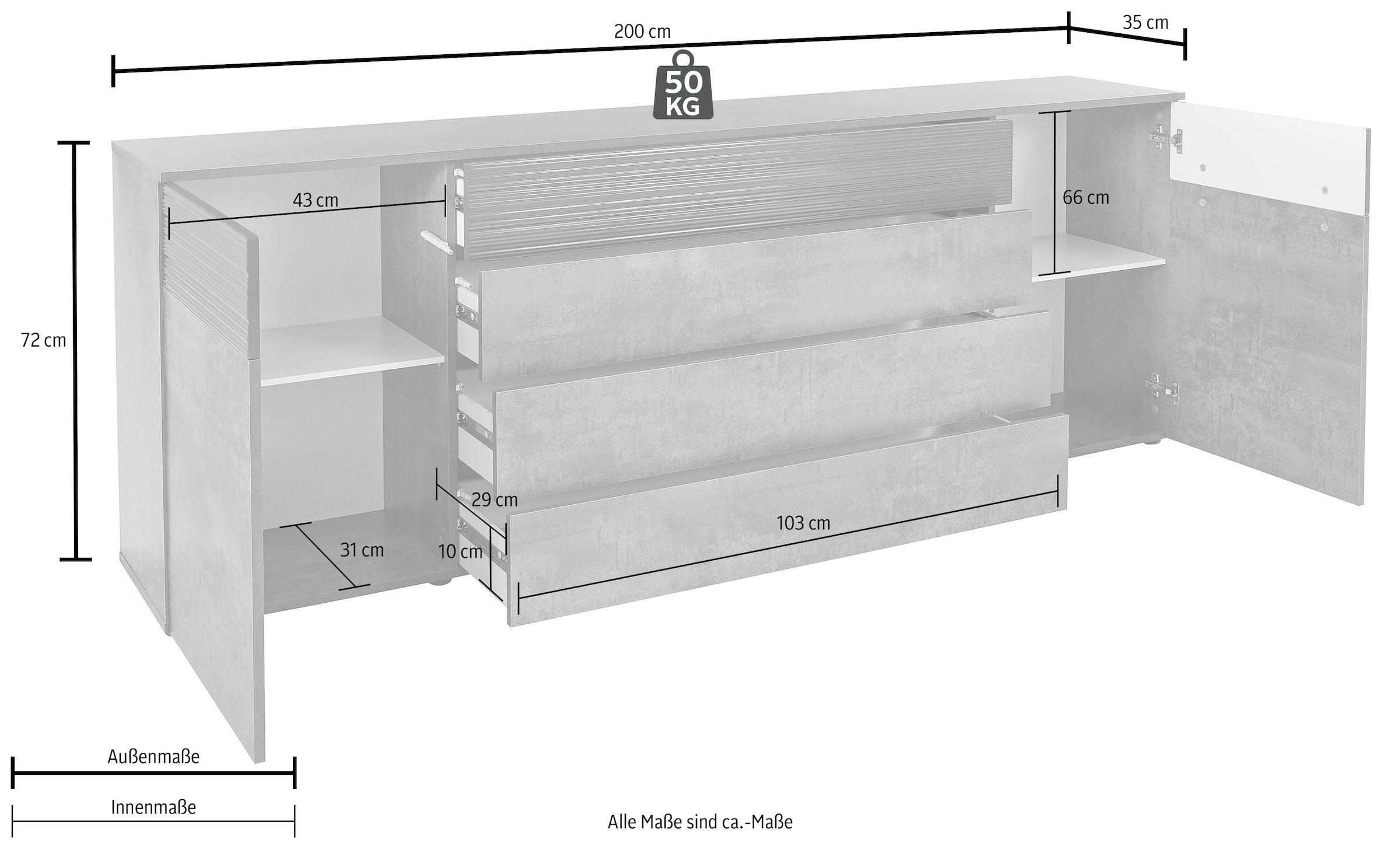 Sideboard »Florenz«, Breite 200 cm