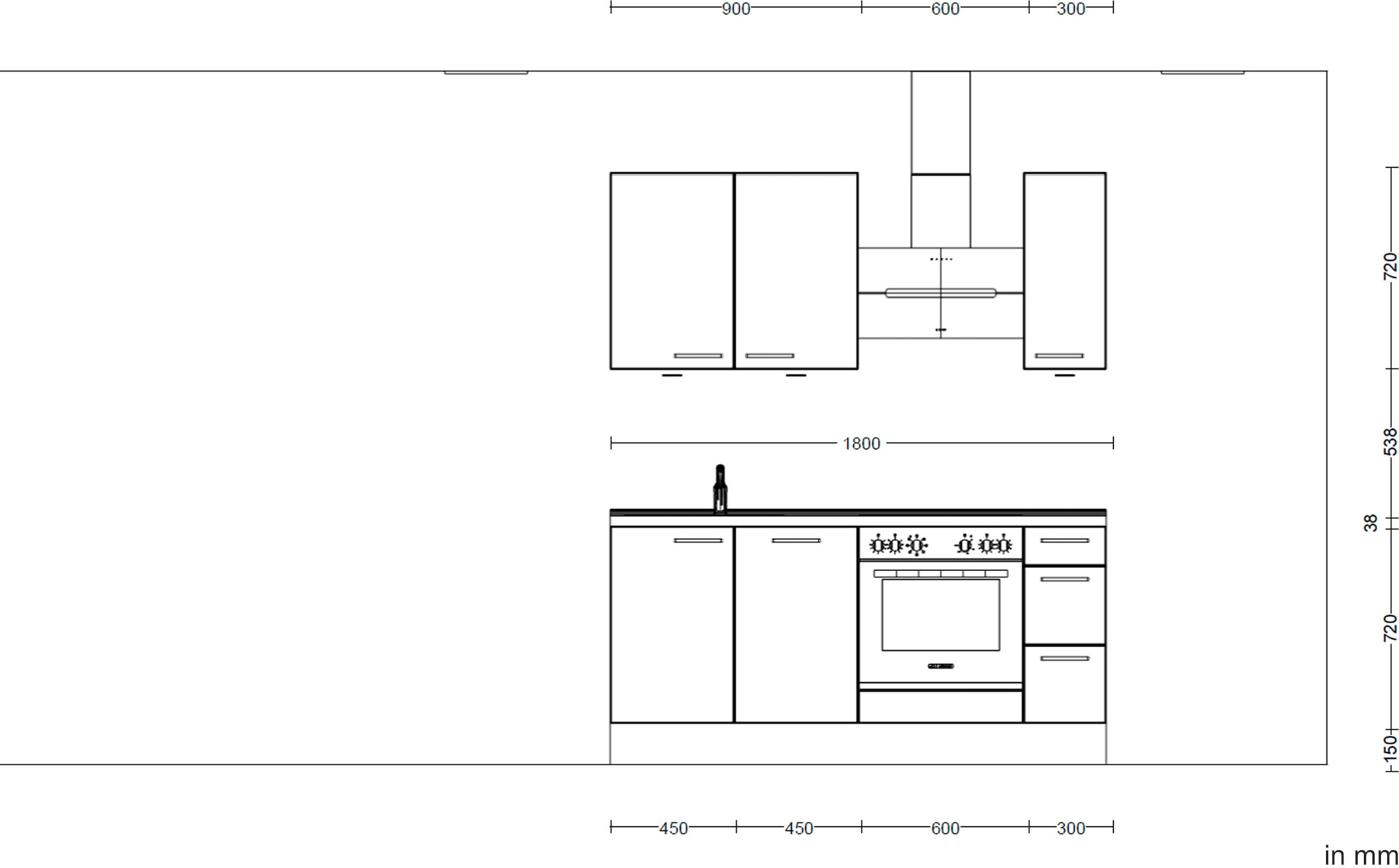 nobilia® Küchenzeile »"Structura II"«, vormontiert, Ausrichtung wählbar, Breite 180 cm, wahlw. mit E-Geräten