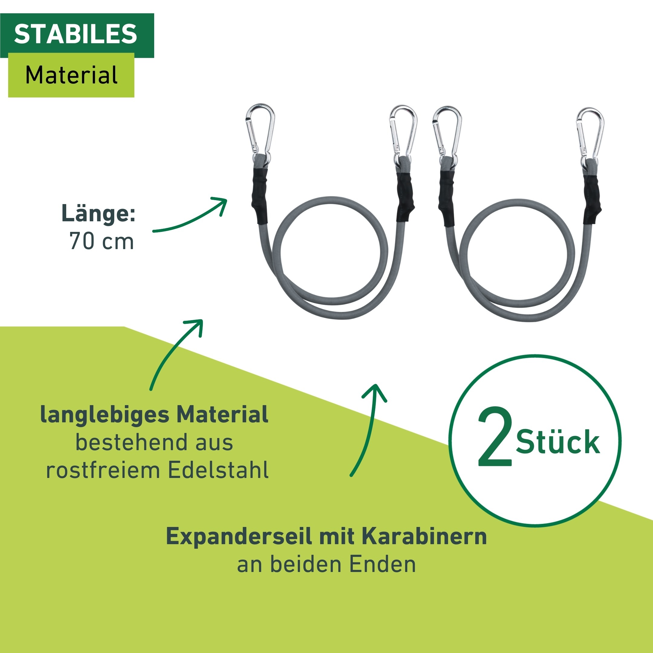 Windhager Seilhaken »Expanderseil inkl. Karabinerhaken, 2 Stk., elastisches Spannseil« zum Auf- und Abspannen von Sonnensegel, Gepäckspanner 70 cm