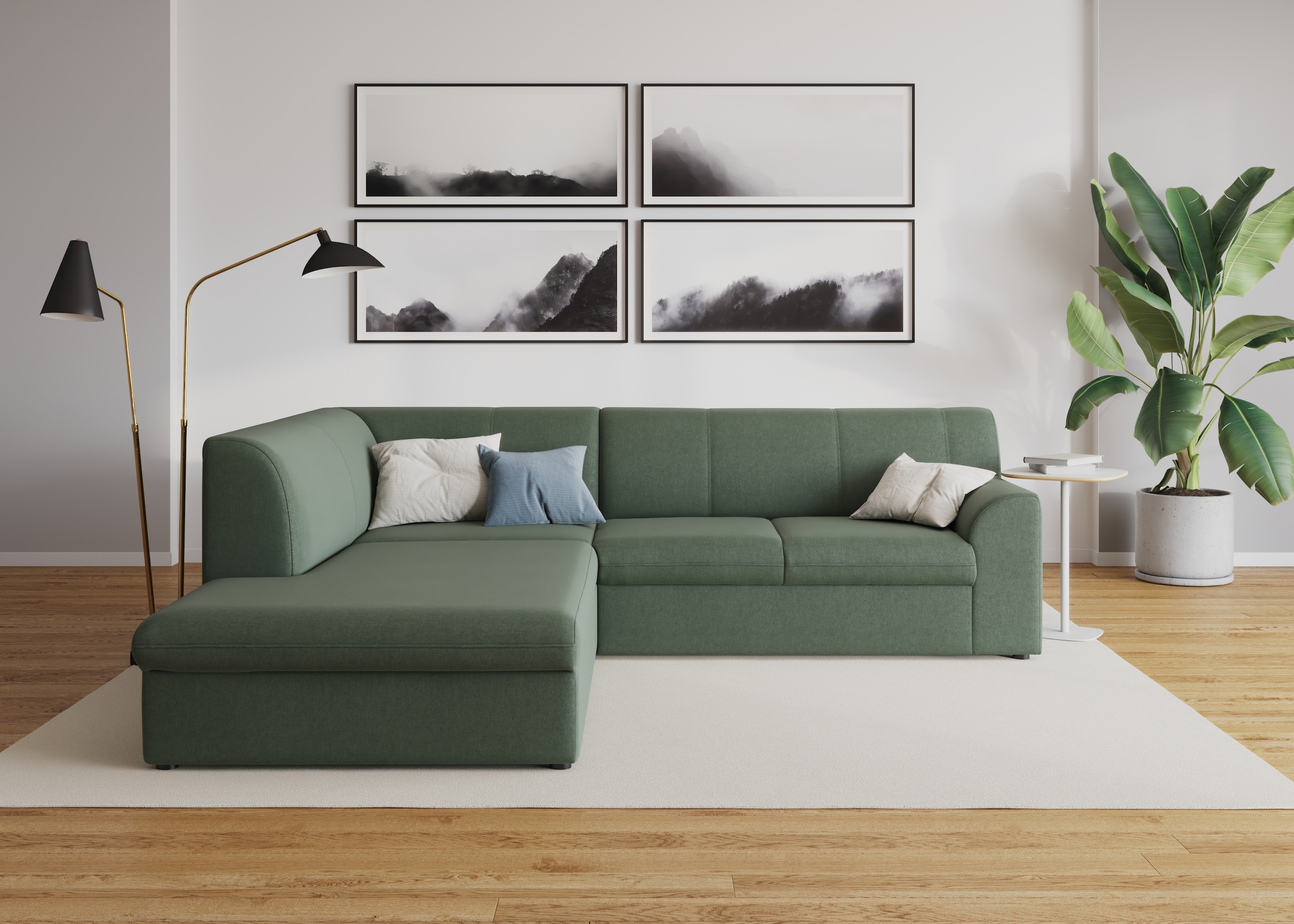 DOMO collection "Topper zeitlos elegant, kompakte StellmaßeL-Form" mit Ottomane, wahlweise mit Schlaffunktion