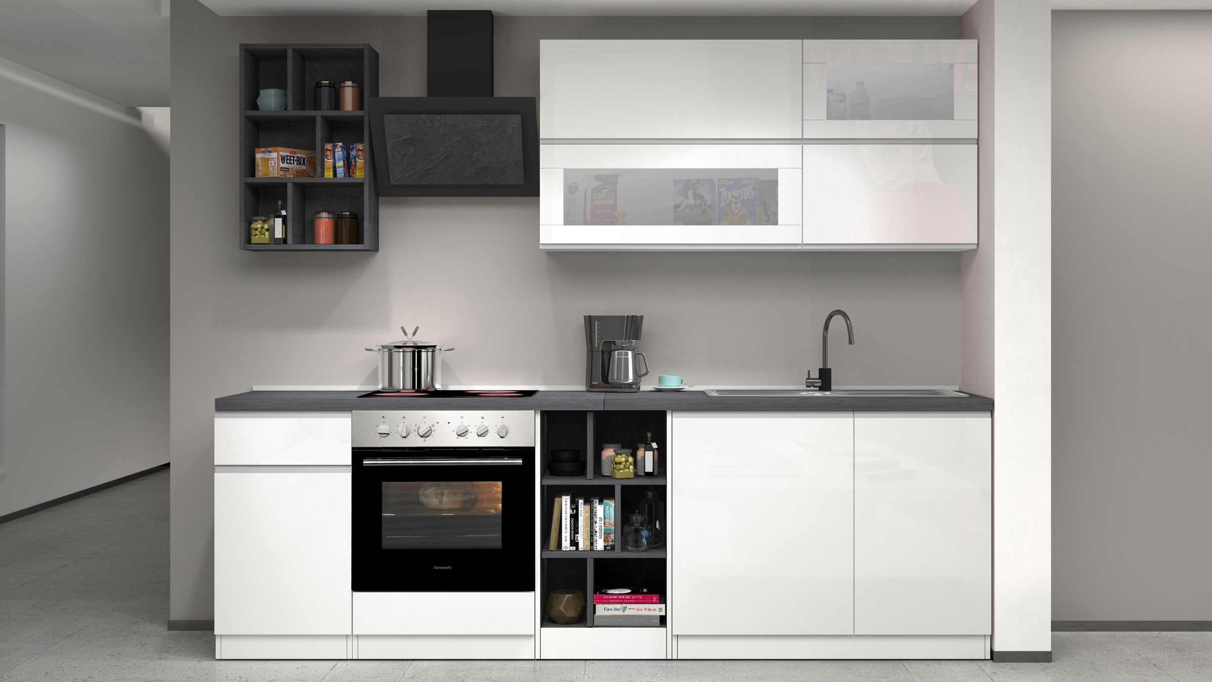 KOCHSTATION "KS-Sole" Breite 256 cm, Hängeschränke mit Milchglas, ohne E-Ge günstig online kaufen