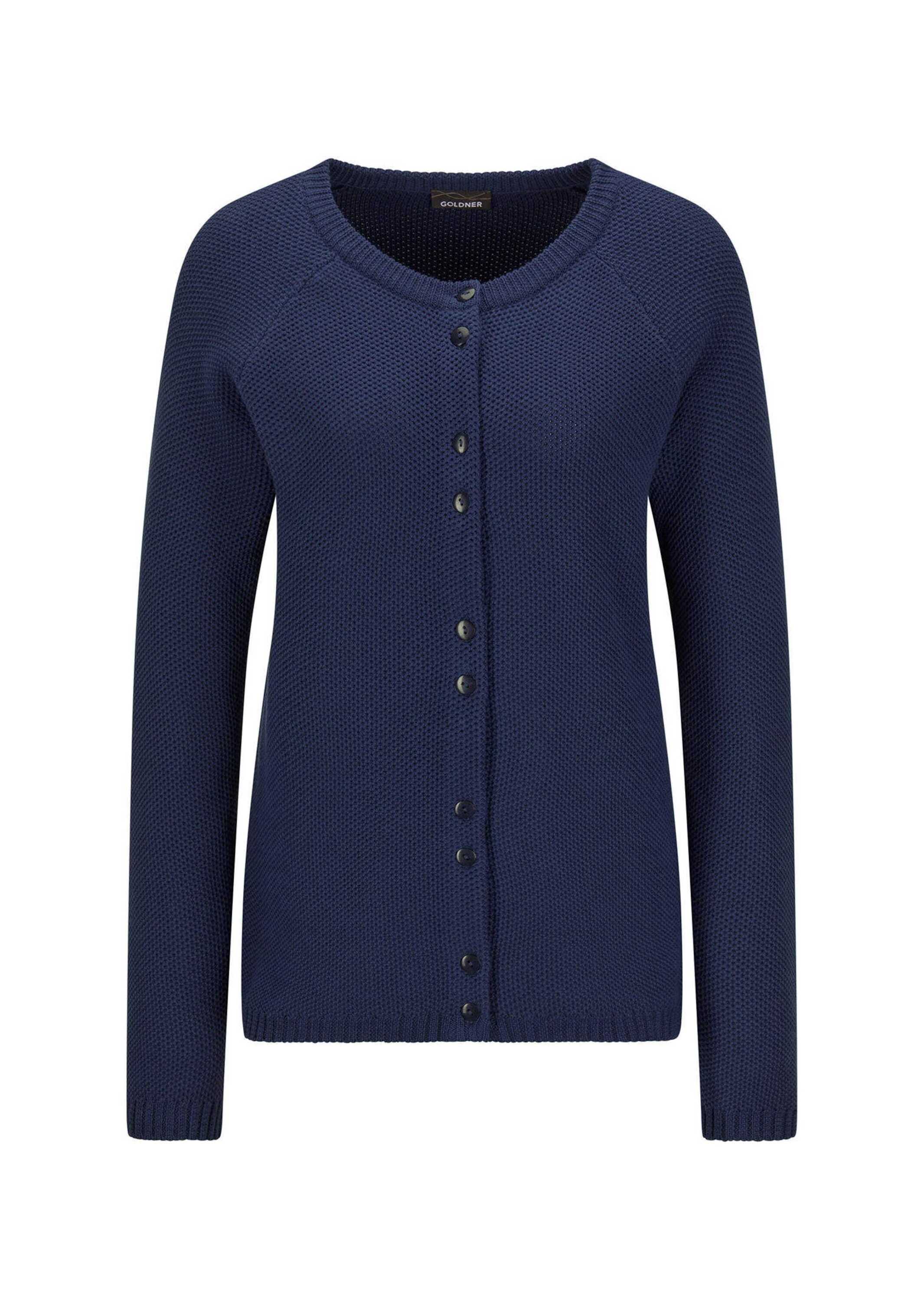 GOLDNER Strickjacke "Kurzgröße Cardigan aus Baumwolle, Rundhals" Piqué-Optik