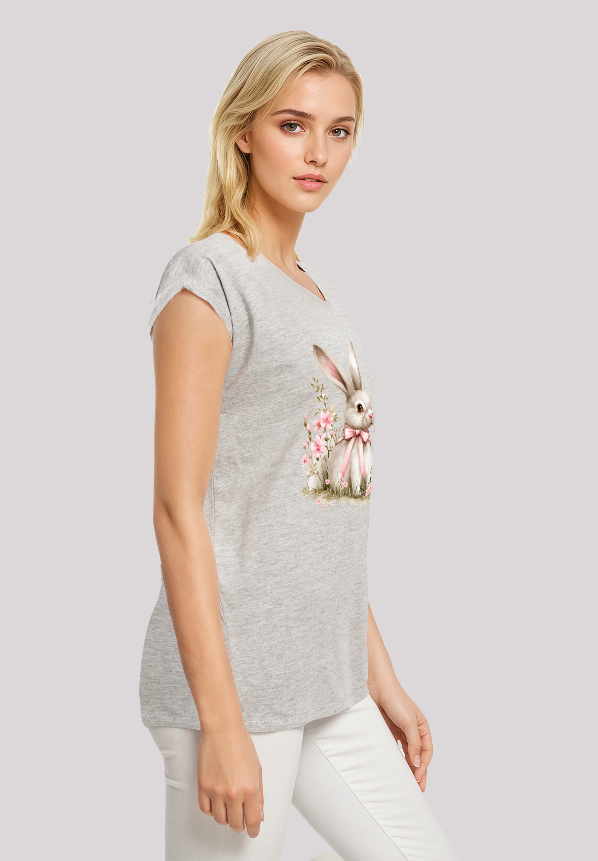 F4NT4STIC T-Shirt »Niedlicher Osterhase mit Blumen«, Premium Qualität
