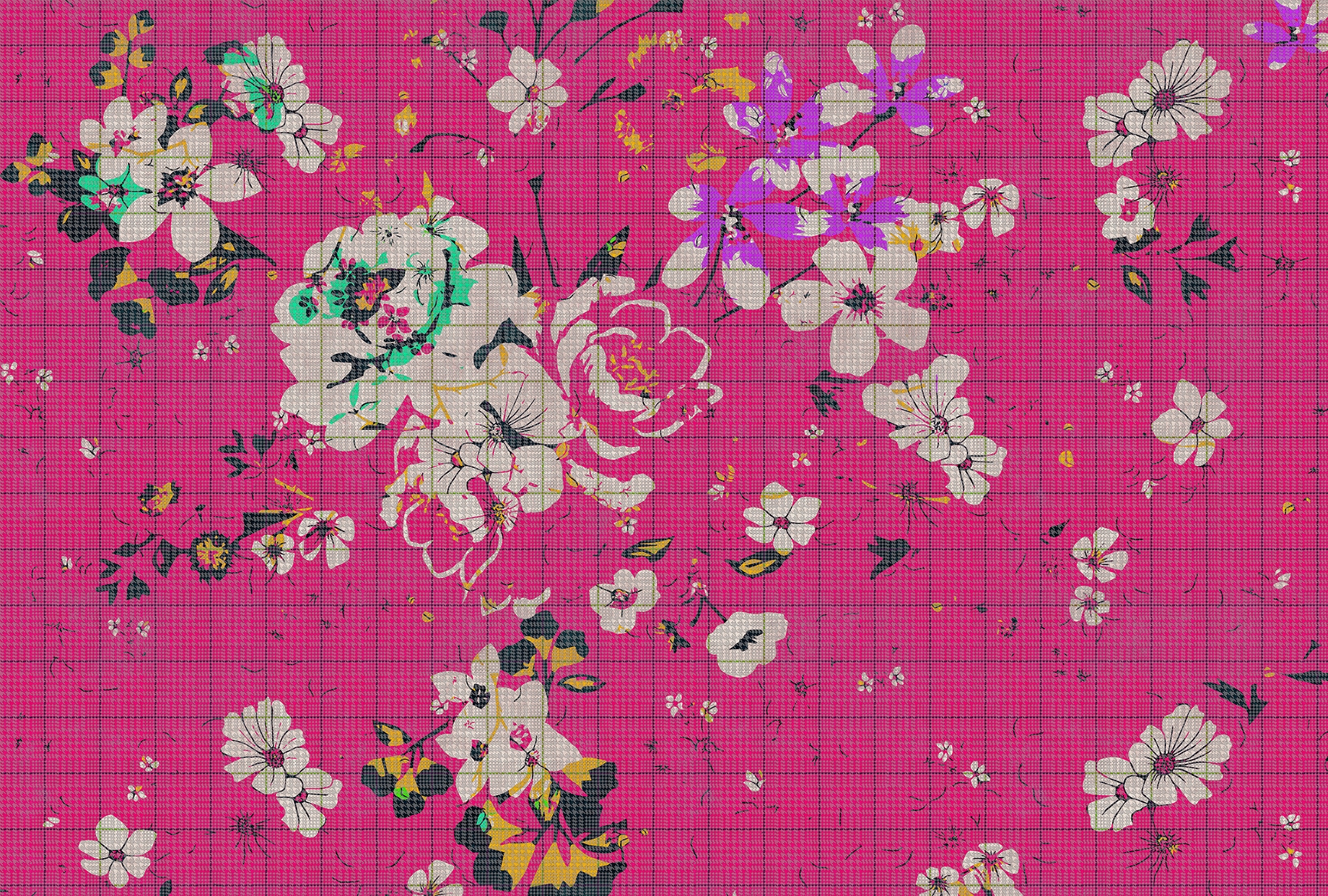 living walls Fototapete "Walls by Patel Flower Plaid 2" glatt Vlies, Wand, Schräge