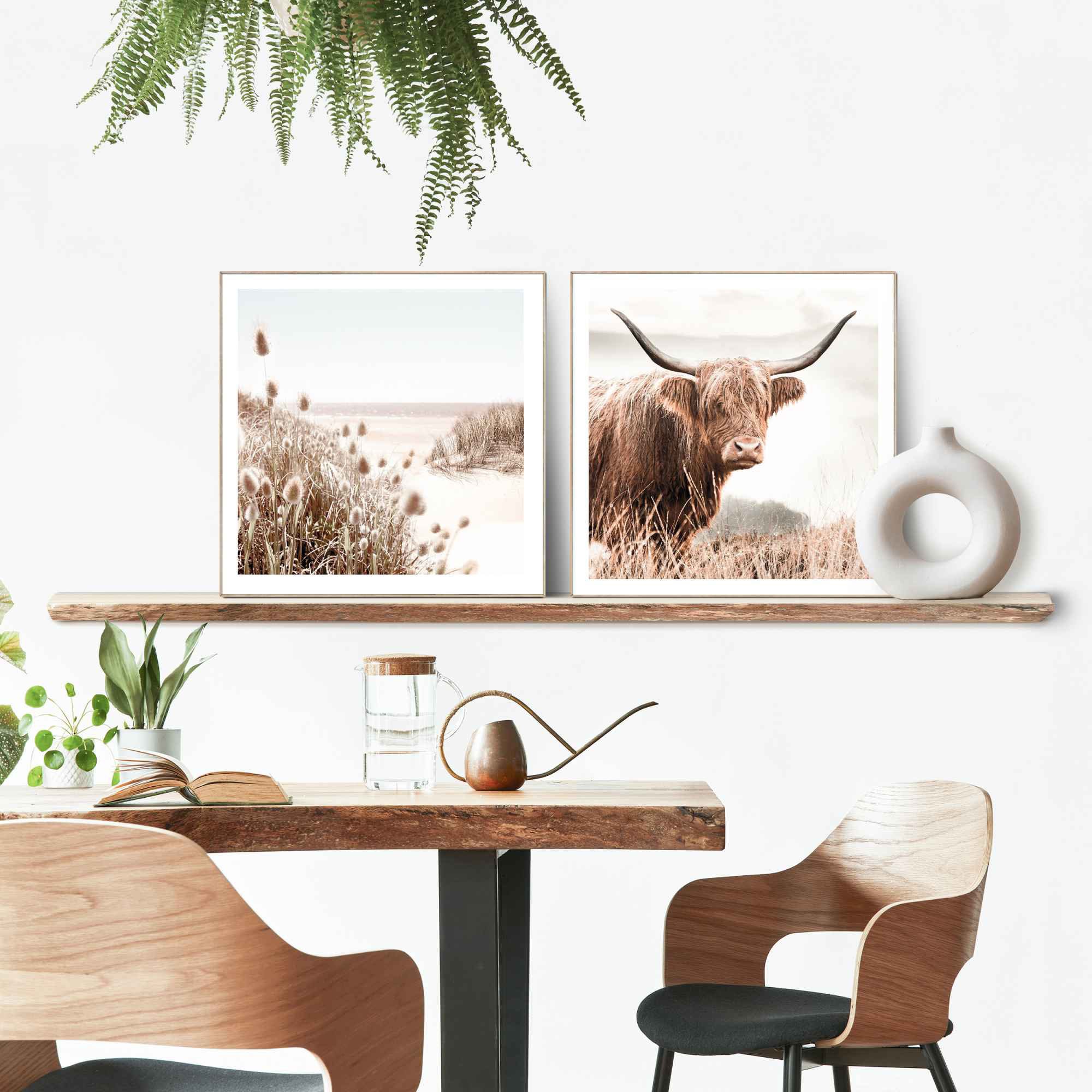 Reinders! Wandbild »Freie Natur Highlander - Kuh - Heide - Strand - Ruhe«, (2 St.)