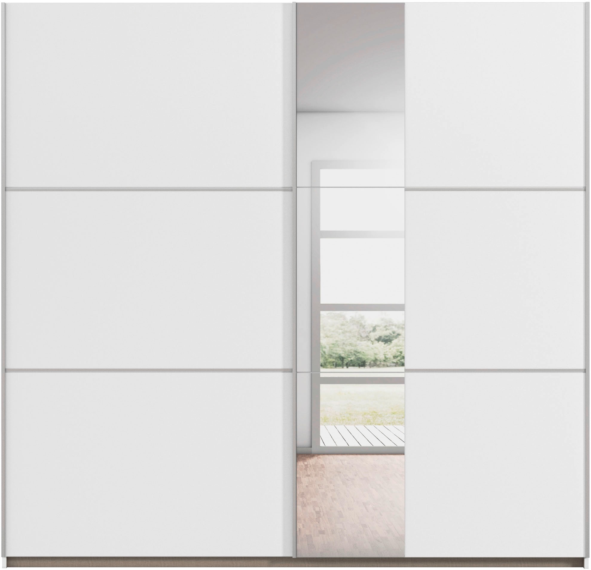 rauch Schwebetürenschrank »Kleiderschrank Schrank Garderobe TOPSELLER ASTANA OTTO´s CHOICE« 3 Ausstattungen BASIC/CLASSIC/PREMIUM, Breiten 175/218/261 cm,  mit 3 Spiegelelementen, Metallgriffleisten alufarbig MADE IN GERMANY