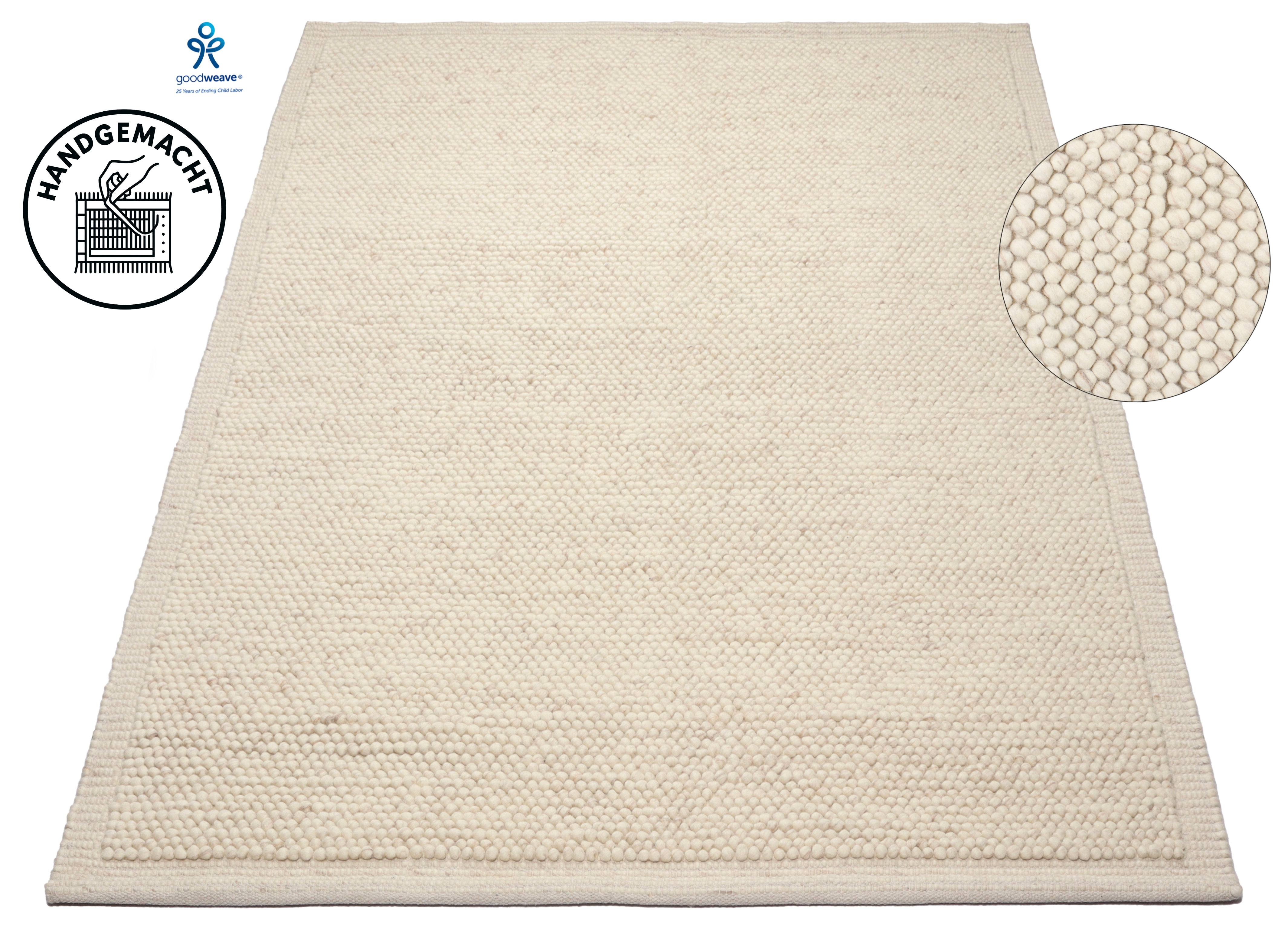 OTTO home Wollteppich "Wolly Rahmen, handgewebt, Wolle" rechteckig 14 mm Höhe einfarbig, Teppich, Wohnzimmer, Schlafzimmer, Esszimmer