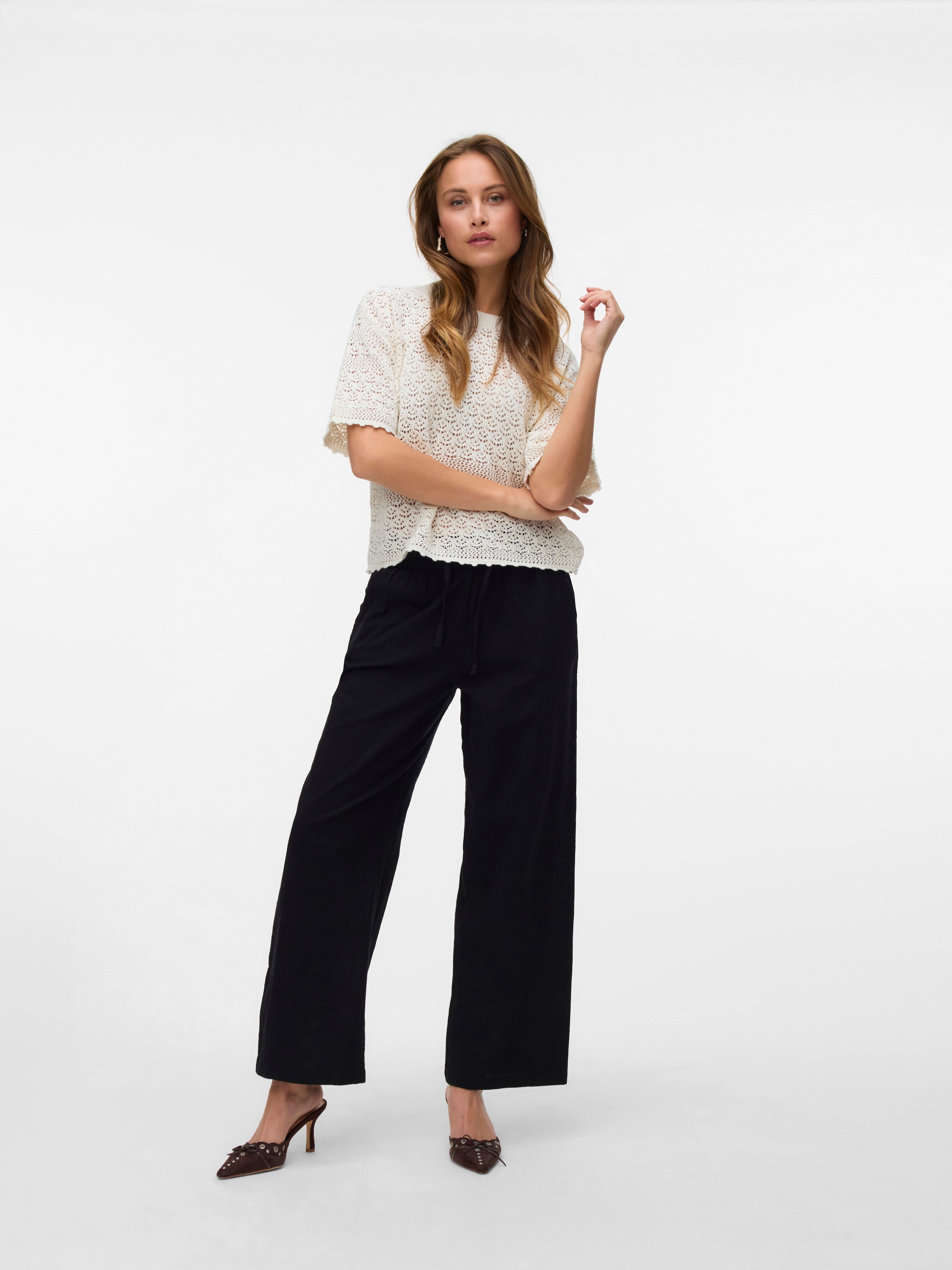 Vero Moda Schlupfhose »VMCAIA MW WIDE PANT WVN NOOS«, mit Leinen