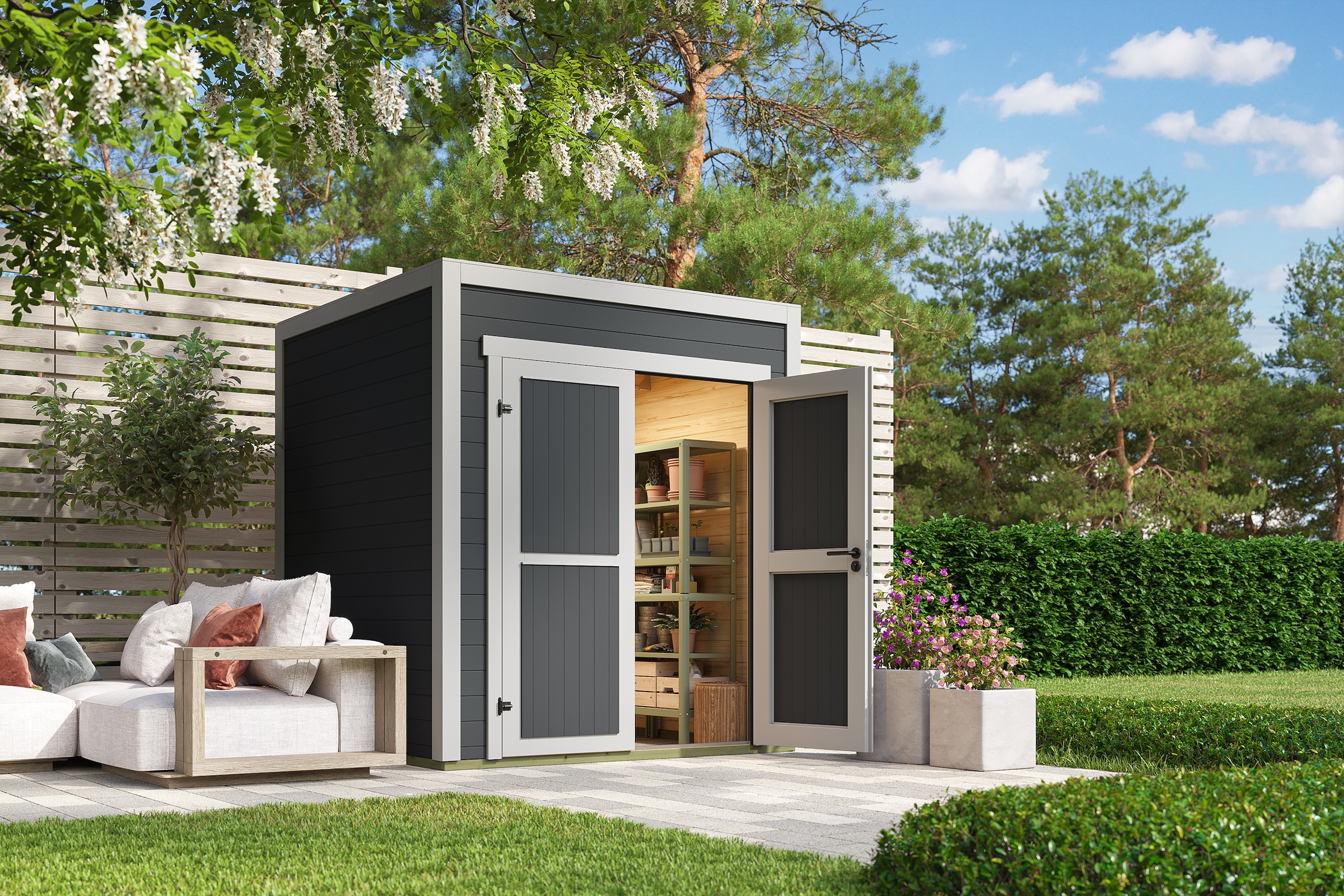 Nordic Holz Gartenhaus "Fynn 1" kleiner stilvoller Schuppen mit Flachdach günstig online kaufen