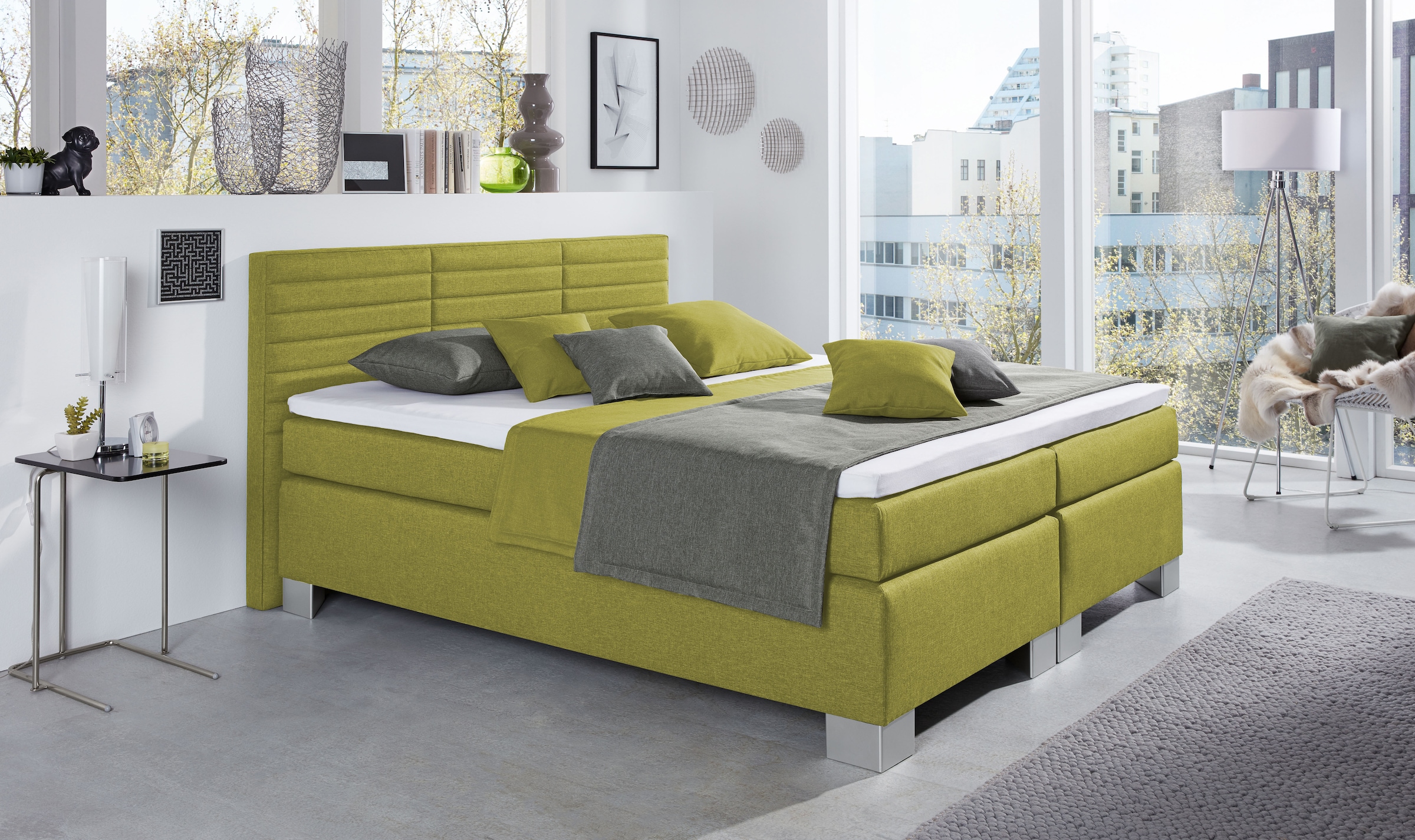 hapo Boxspringbett "ATLANTA mit hohem Kopfteil" Topper separat erhältlich, erhältlich in verschiedenen Breiten, Farben & Matratzenarten