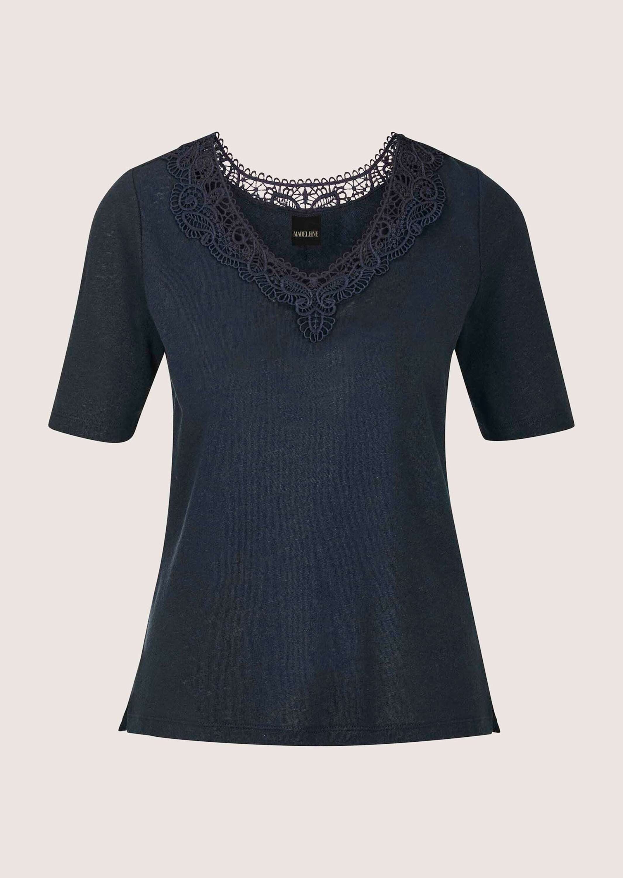 MADELEINE Kurzarmshirt "Shirt Kurzarm Leinen-Shirt mit Spitzenbesatz"
