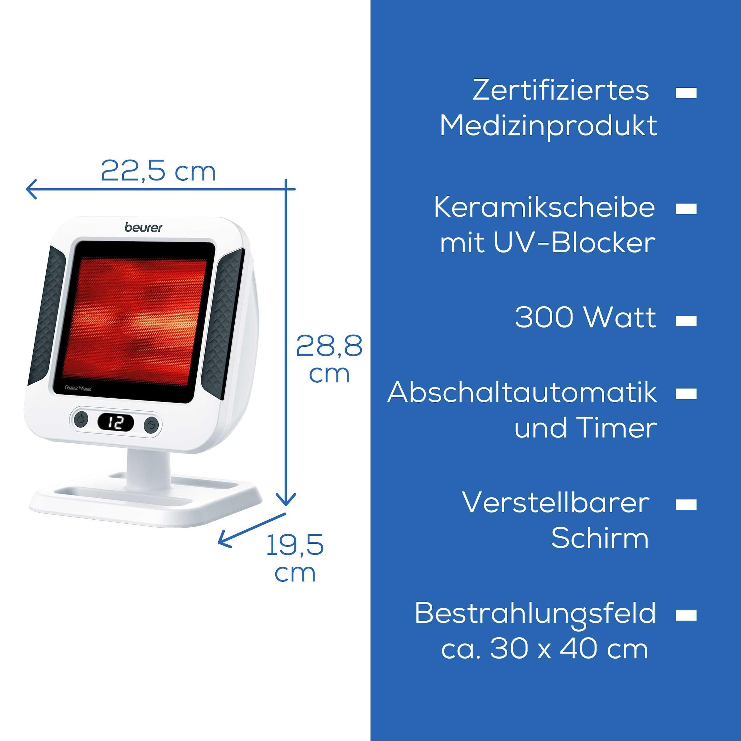 BEURER Infrarot-Wärmestrahler »IL 60 zur Anwendung bei Erkältungen und Muskelverspannungen«, Leistungsstark mit 300 Watt, UV-Blocker, Überhitzungsschutz
