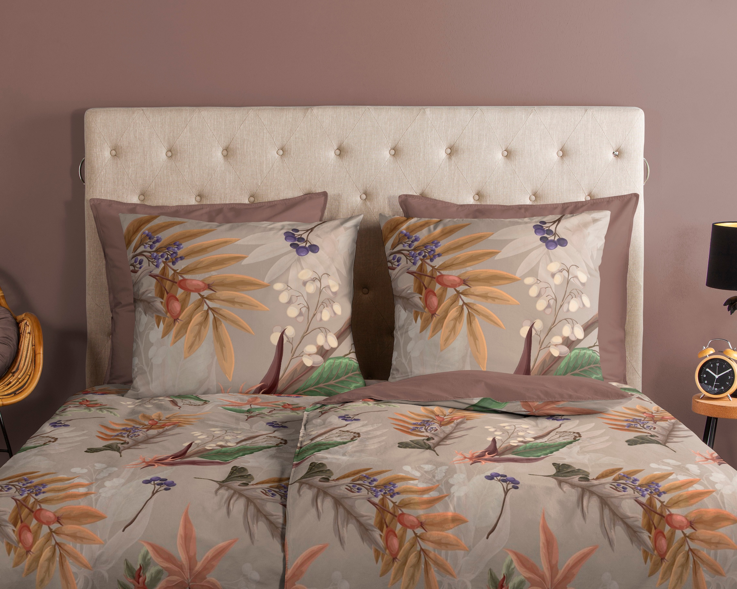 good morning Wendebettwäsche »Otso«, 100% Baumwolle, 135x200, Reißverschluss, Wendeoptik, Herbst, Taupe