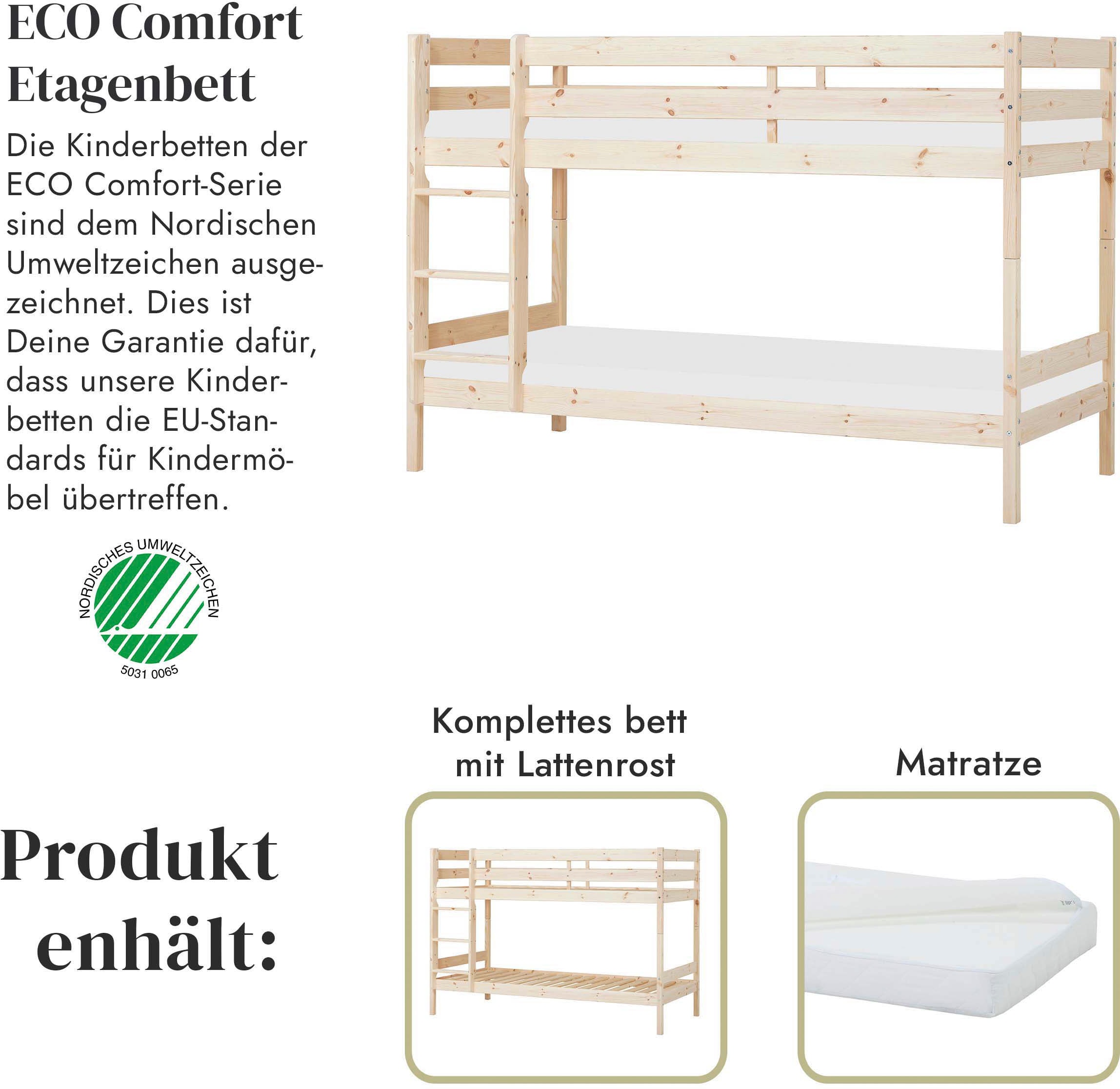 Hoppekids Etagenbett »ECO Comfort Kinderbett 90x200 oder 70x160 aus Massivholz in 4 Farben«, TÜV, FSC und Nordisches Umweltzeichen – wahlweise mit Matratzen
