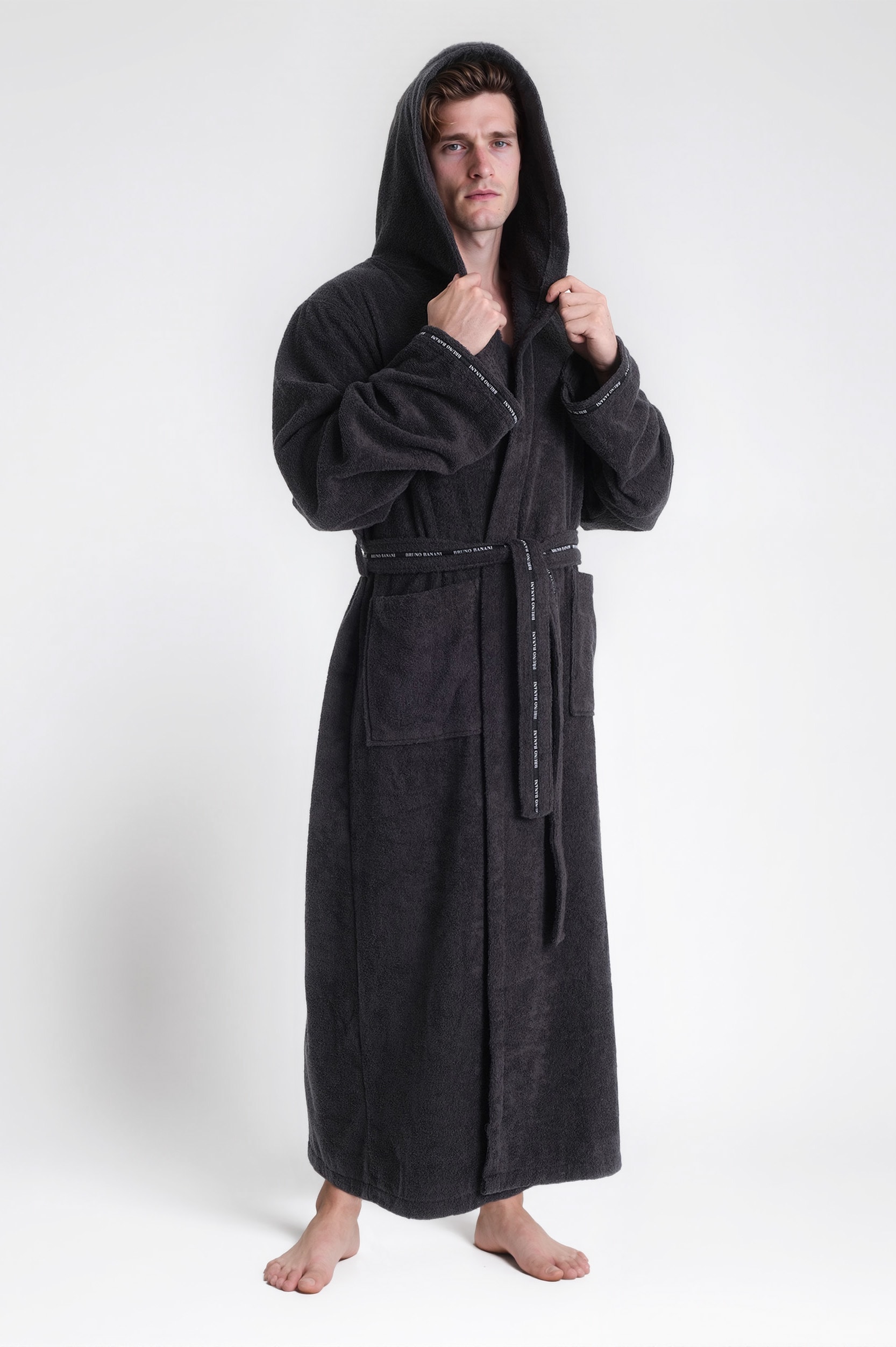 Bruno Banani Herrenbademantel »Danny, Normallänge & Überlänge, auch in extra lang, Hotelbademantel«, (1 St.), mit Logostreifen, Herren Bademantel aus 100% Baumwolle, S-4XL