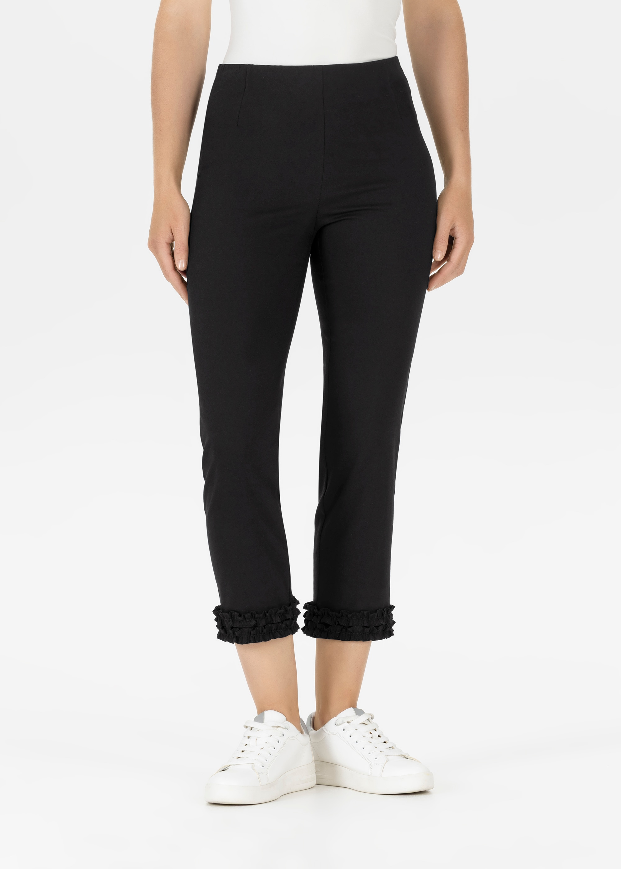 Stoffhose STEHMANN "Sylvia-680", Damen, Gr. 46, N-Gr, schwarz, Web, Obermaterial: 65% Baumwolle, 31% Polyamid, 4% Elasthan, unifarben, schmal 3/4-Länge, Hosen Stoffhose, 3/4-Hose mit schmalem Bein
