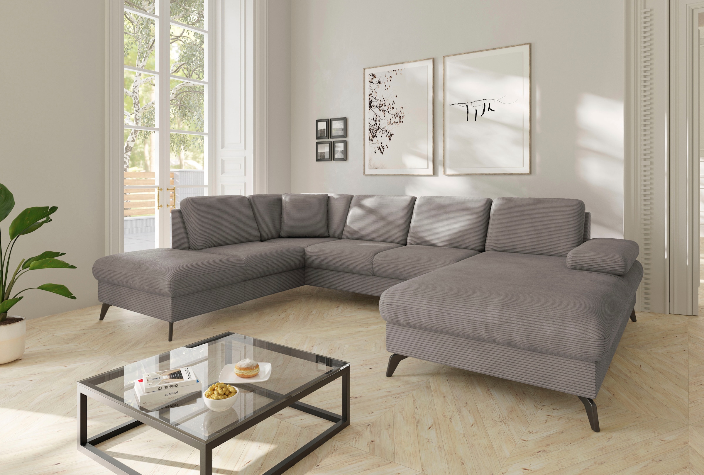 sit&more Wohnlandschaft "Morris Jubi U-Form, B: 300 cm, Armteilverstellung" optional mit Bettfunktion, 1 Zierkissen, komfortable Sitzhöhe 44 cm