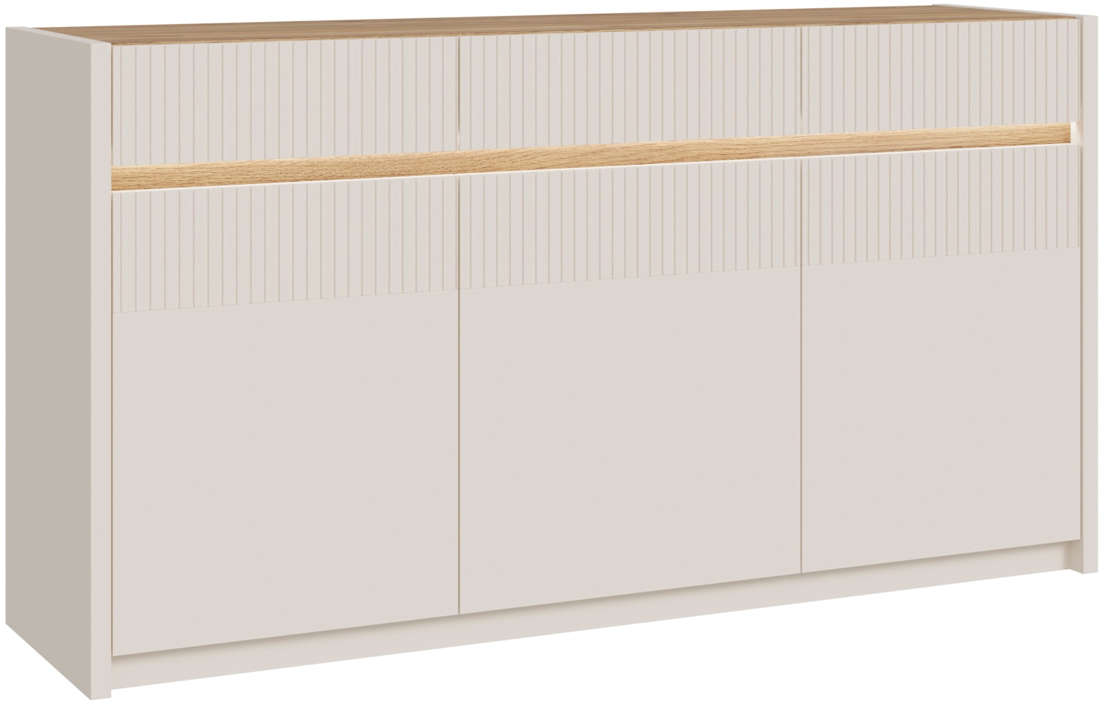 FORTE "Oak Squere Sideboard Soft Close, SK Vollauszug" B/H/T 160/85,9/41,5 cm Beleuchtung, Soft Close, Lamellenoptik