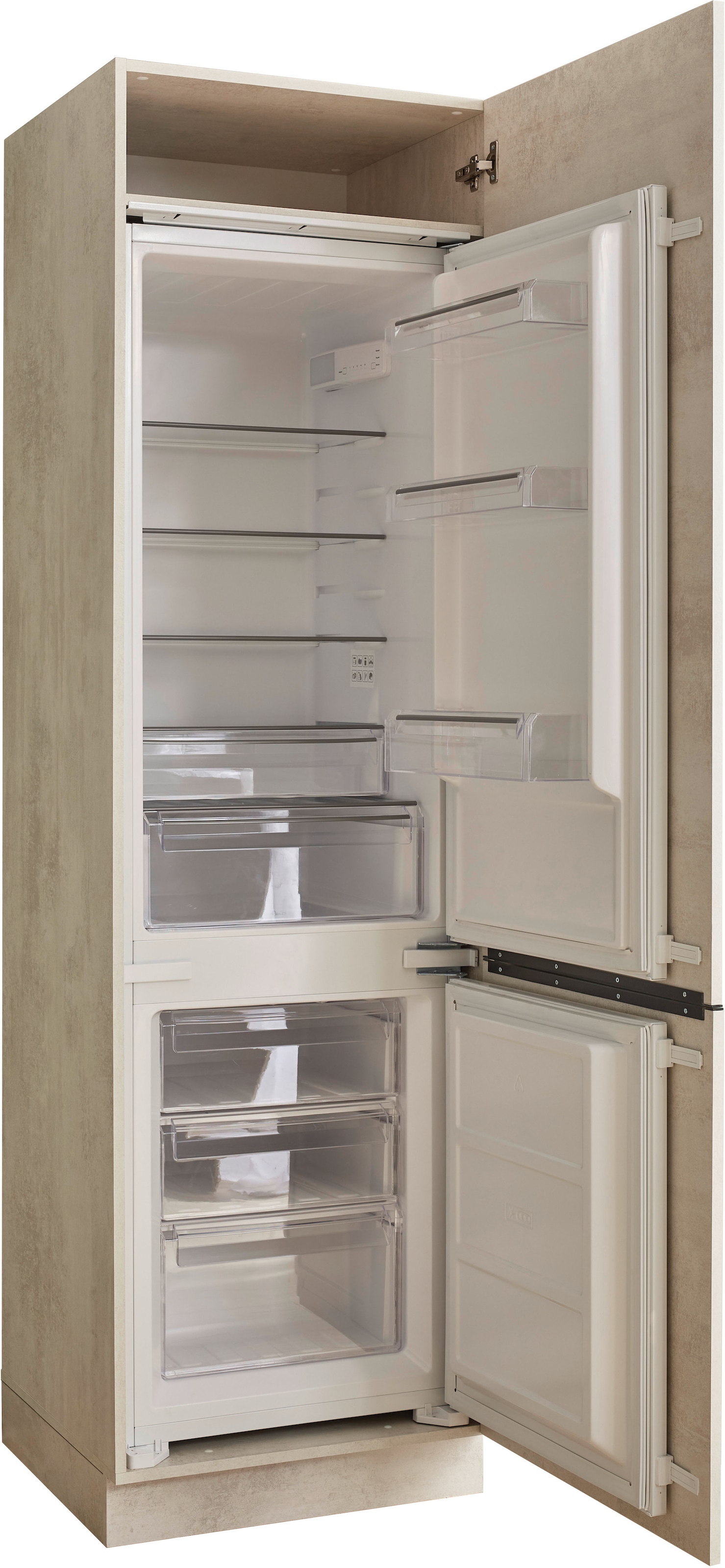 BASIC by Balculina Kühlumbauschrank »Sanibel Küchenschrank, Küchenhochschrank BxHxT 60 x 210 x 58 cm«, (1 St.), Breite 60cm, 2 Türen, 2 Einlegeböden für Kühlschrank 88er oder 178er