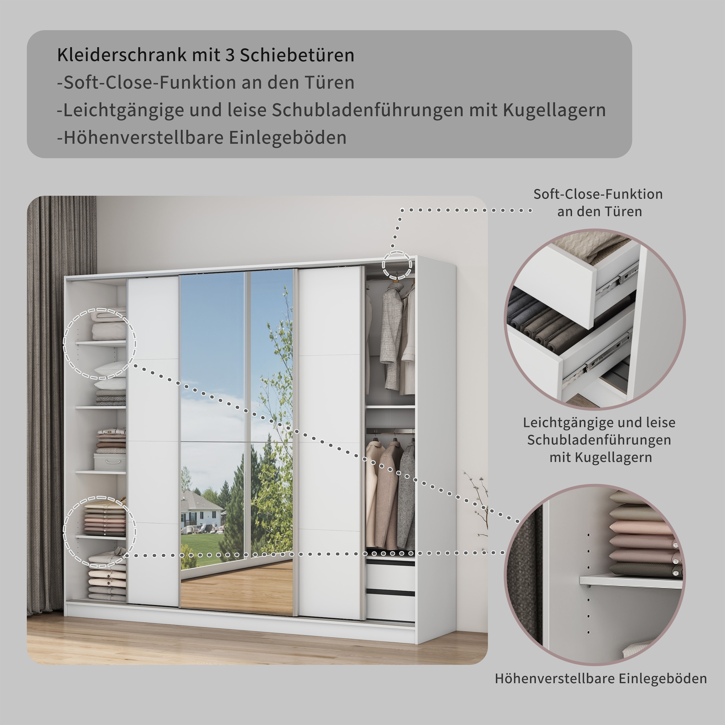 OTTO home Kleiderschrank »Trento Schlafzimmerschrank mit Premium Ausstattung &  Schiebetüren« Leichtgängige Schiebetüren mit Softclose und tolle Innenaussatttung