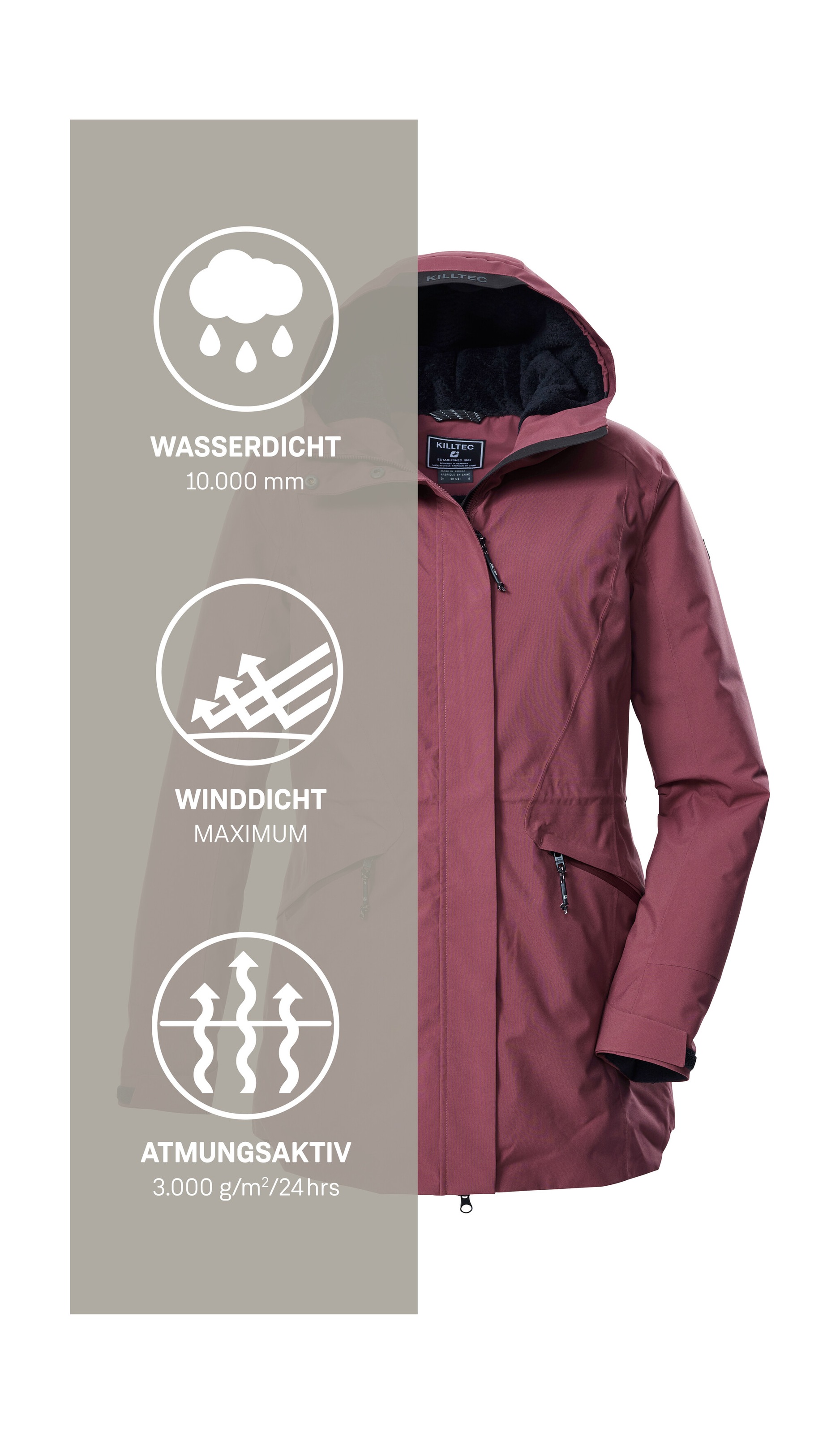 Killtec Parka »KOW 19 WMN PRK«, Wasserdichter, atmungsaktiver Damenparka mit verstellbarer Kapuze