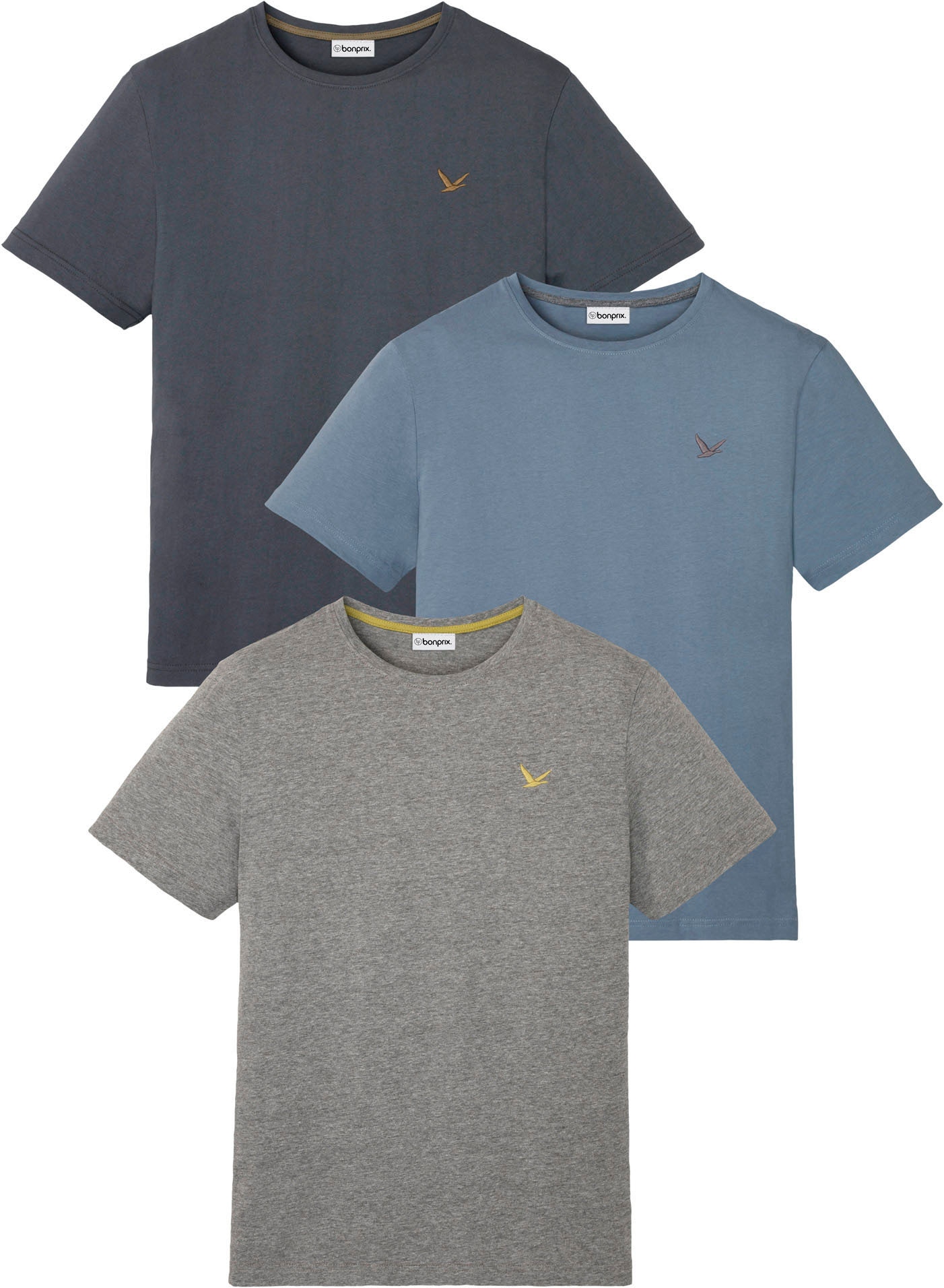 bonprix Packung, 3er, 3 Stk. Regular Fit, Kurzarm, für den Alltag, aus Baumwolle und Viskose