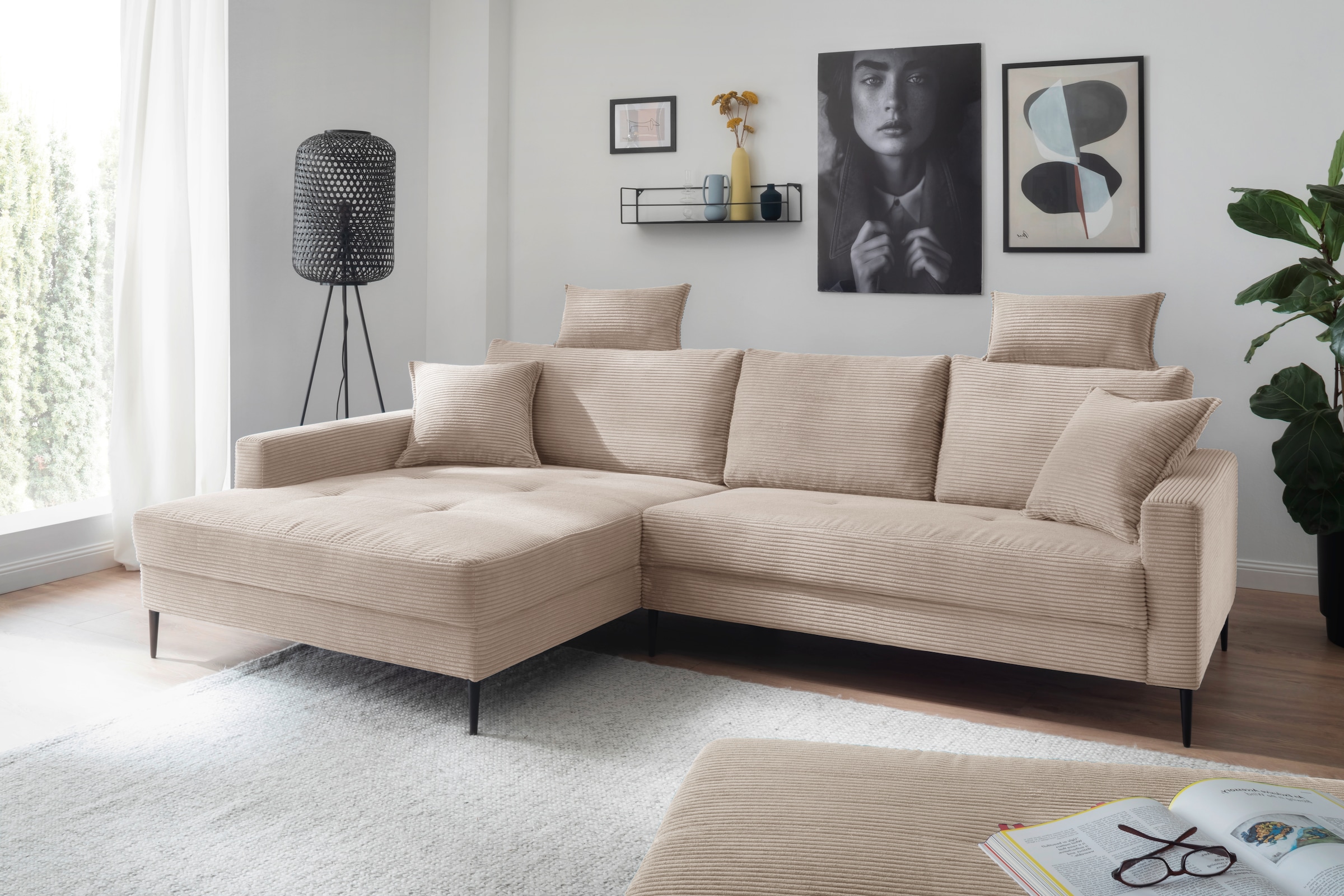 Trends by HG Ecksofa "Summer L-Form" in Cord-Stoff mit Metallfuß günstig online kaufen
