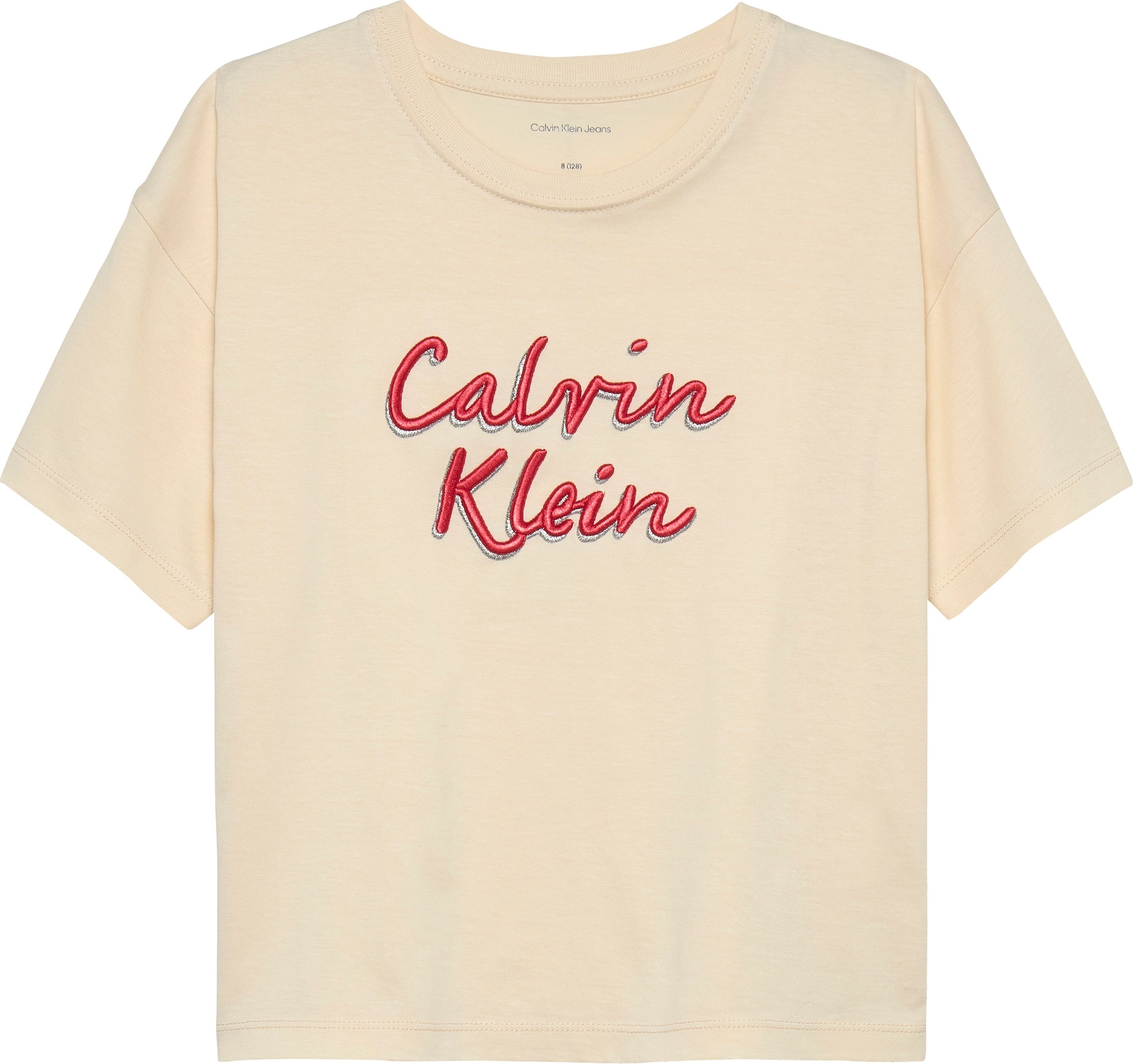 Calvin Klein Jeans T-Shirt »BOXY TEE METALLIC LOGO TECH«, für Kinder bis 16 Jahre, große Stickerei