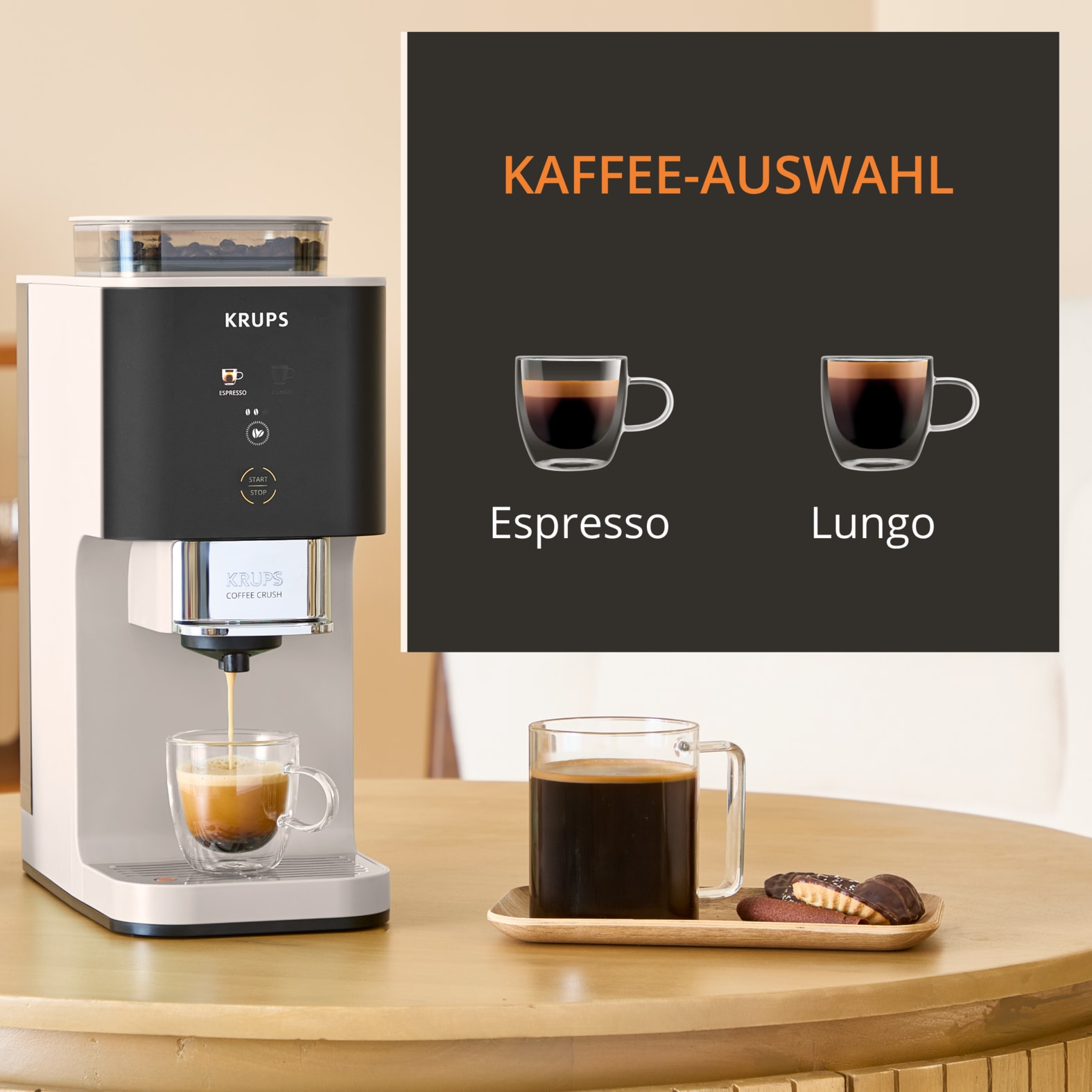 Krups Kaffeevollautomat »Coffee Crush SA4001 für Espresso & Lungo, platzsparend mit 15 cm Breite« frisch gemahlene Bohnen oder vor-gemahlen, einfache Reinigung,