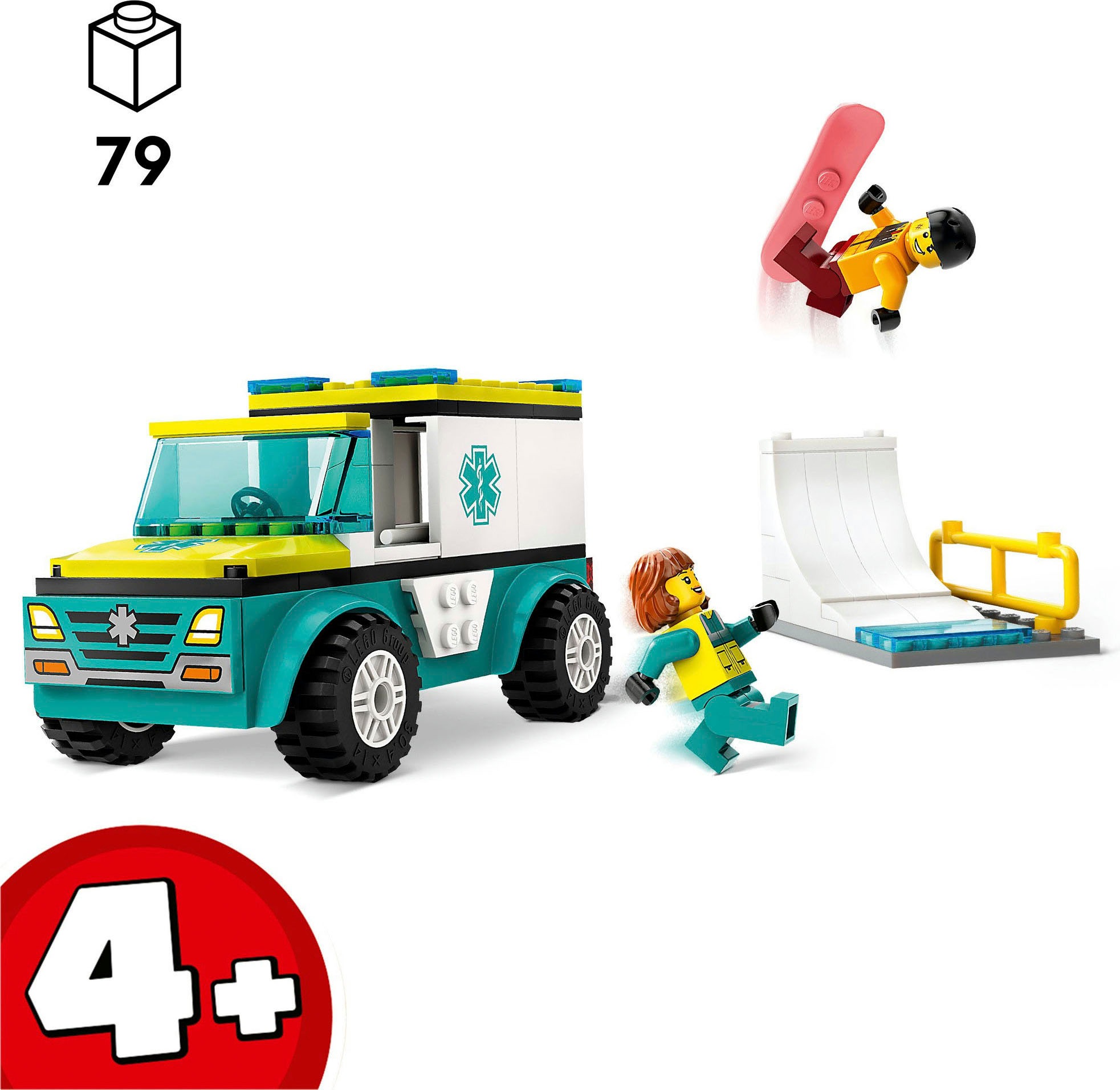LEGO® Konstruktionsspielsteine »Rettungswagen und Snowboarder (60403), LEGO City«, (79 St.), Made in Europe