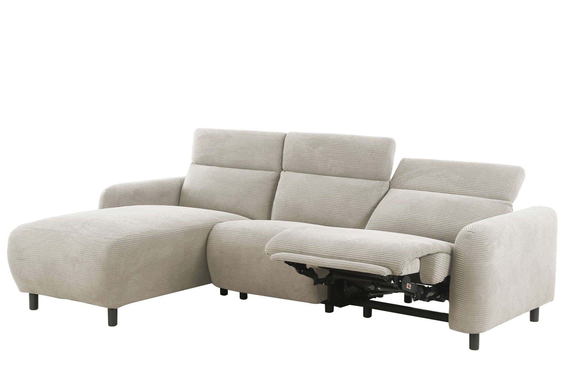 Home affaire Ecksofa »SKAANE in Cord, L-Form, 274 cm, manuelle u. elektrische Funktion,«, rundes Design, Kopfteilverstellung, Federkernpolsterung