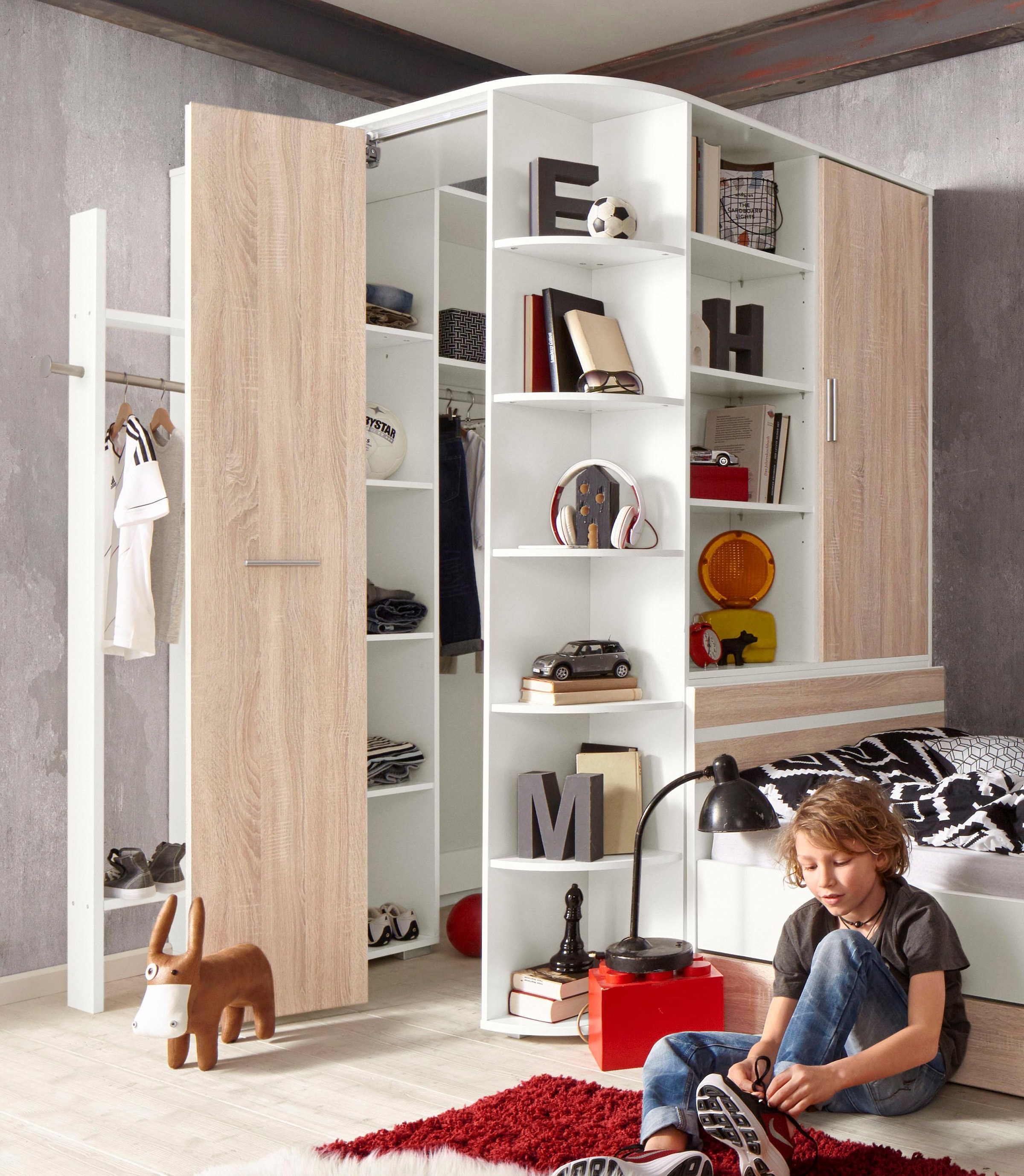 Wimex Jugendzimmer-Set "Joker Kleiderschrank mit Garderobe, Bett und Stauraumschubladen", (Set, 4 tlg.)