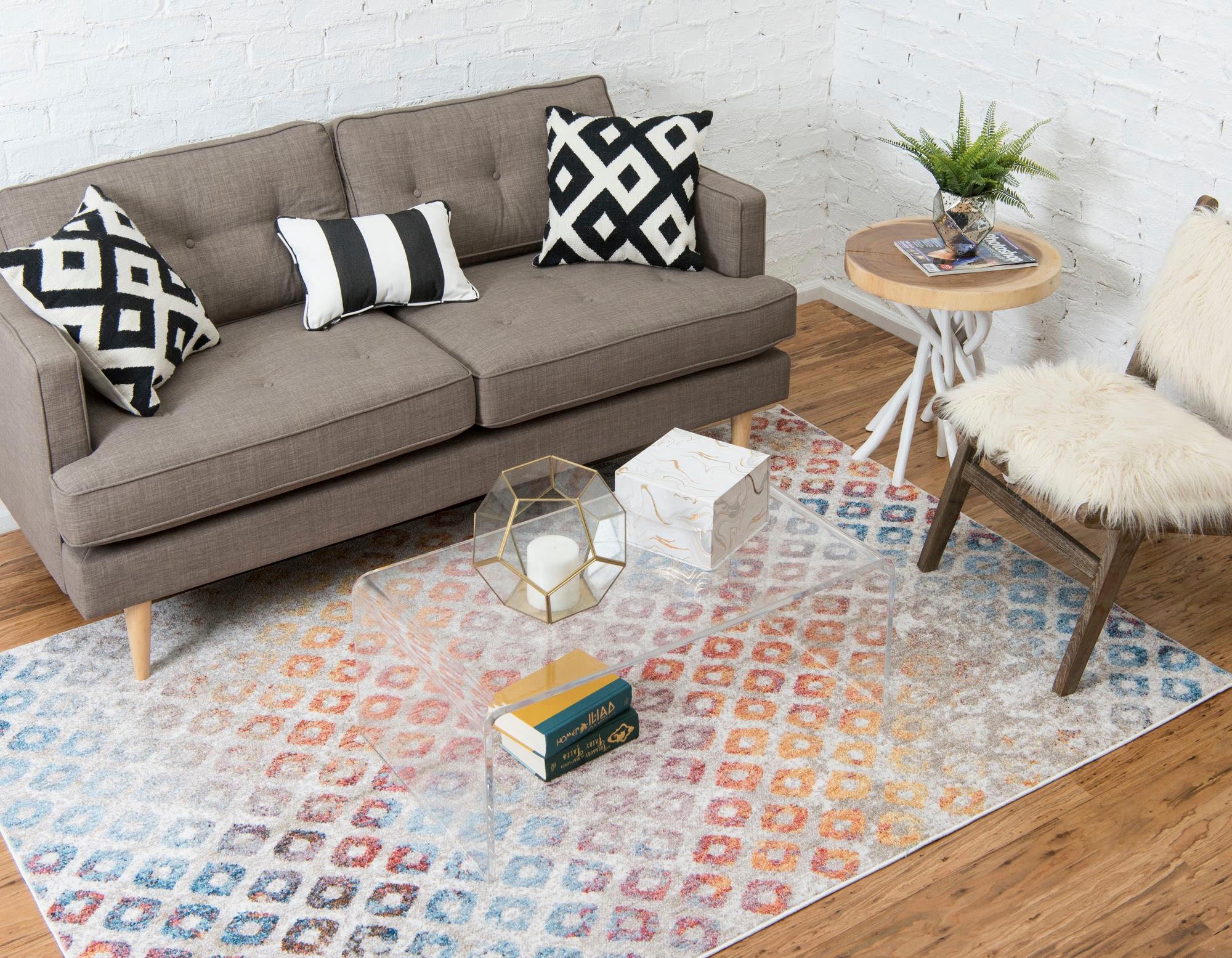 Myflair Möbel & Accessoires Teppich »Coloured Lagerräumung«, rechteckig, 8 mm Höhe, Kurzflor, gewebt, modernes Design, buntes Rauten Muster