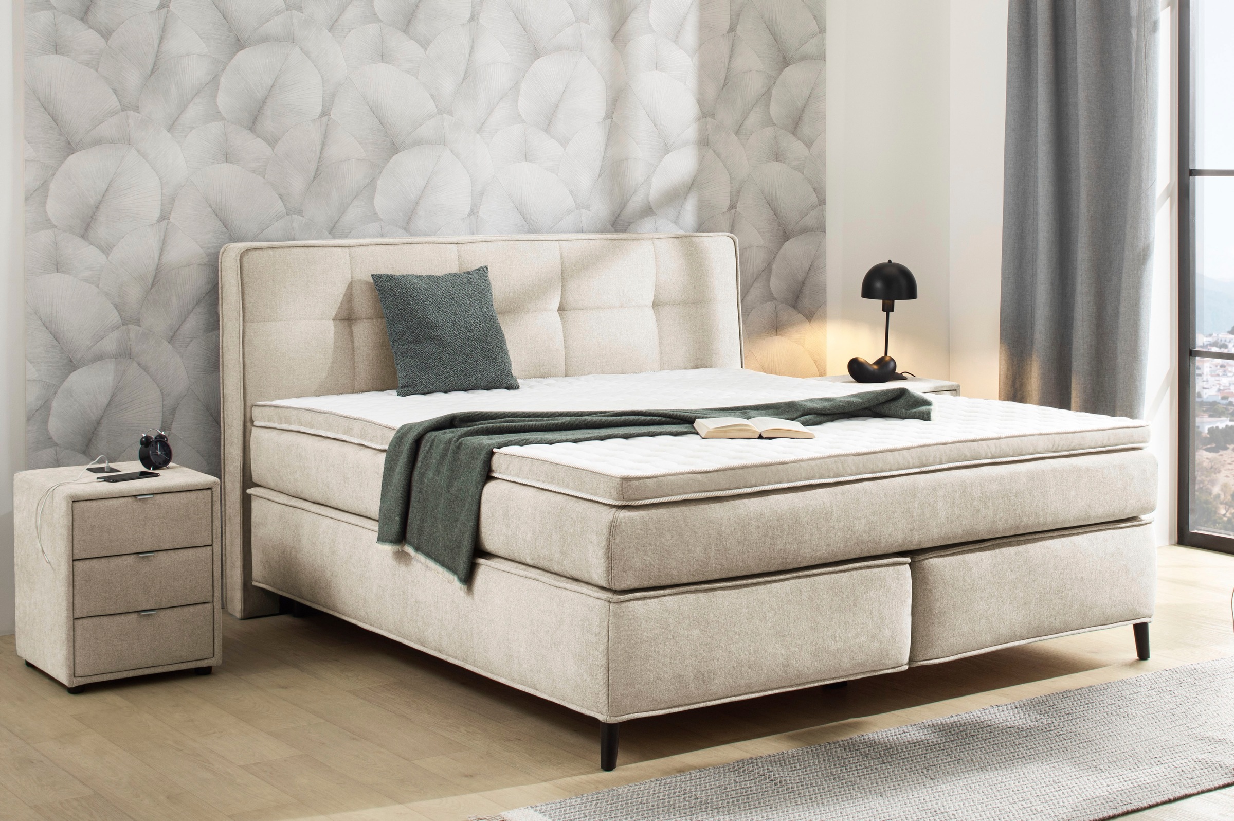 Jockenhöfer Gruppe Boxspringbett "CAPELLO, inkl. Taschenfederkernmatratze H3-H4 und 6cm Kaltschaumtopper" Bezug in verschiedenen Strukturstoffen, 160x200 oder 180x200 cm