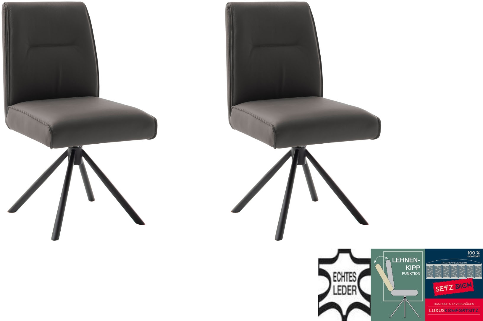 MCA furniture 4-Fußstuhl »DELANE Esszimmerstuhl (2er Set) - Stuhl« (Set) 2 Stk.Taschenfederkern, Lehnenkippfunktion, beweglicher Rücken, 360° drehbar