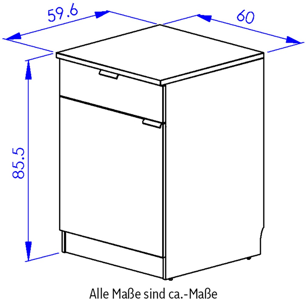 Gami Unterschrank »Eden Küche Unterschrank B.60 1 Tür 1 Schublade«, (1 St.), Unterschrank mit 1Tür und 1 Schublade Breite 60 cm