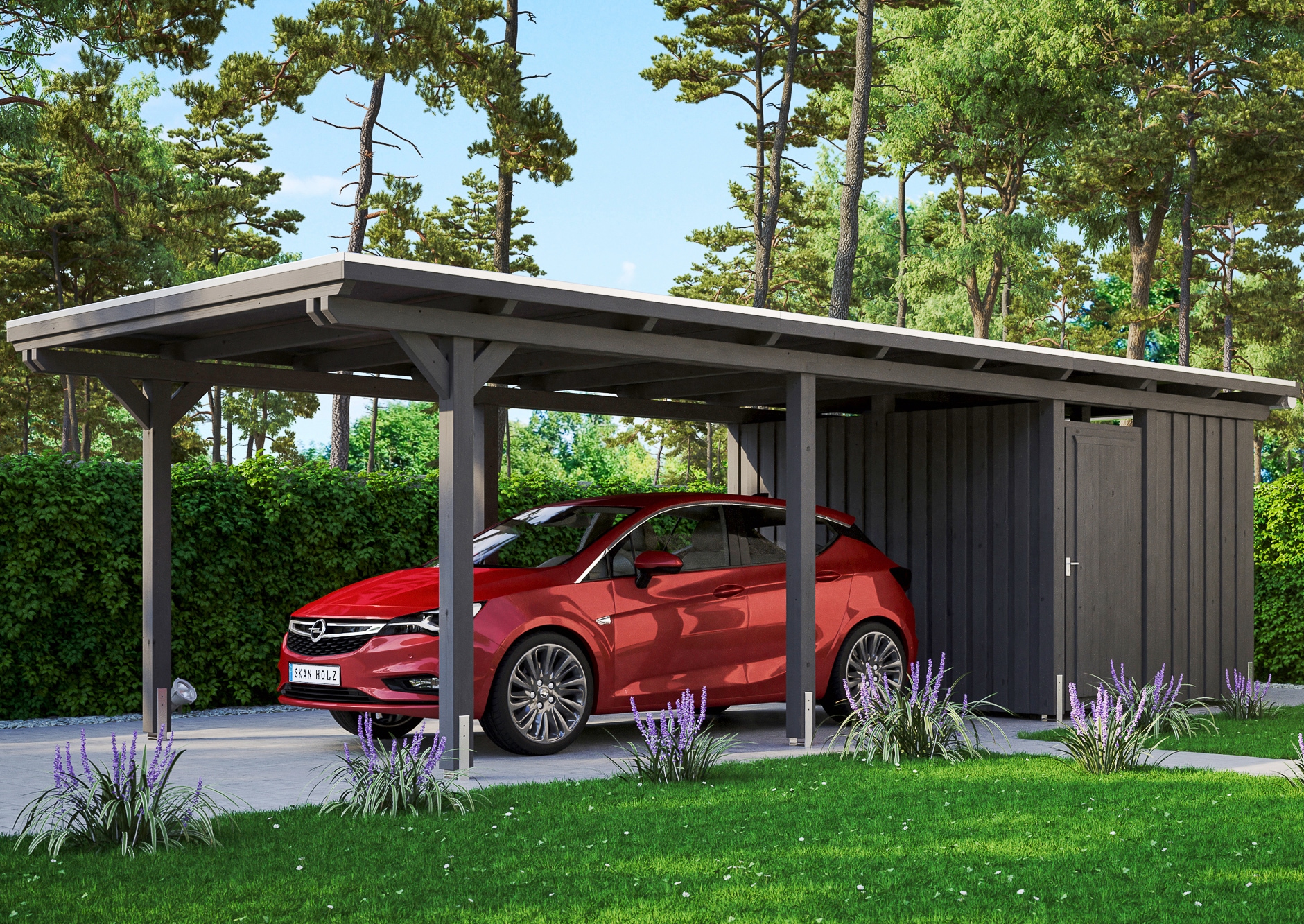Skanholz Einzelcarport "Emsland" Leimholz 291 cm dunkelgrau