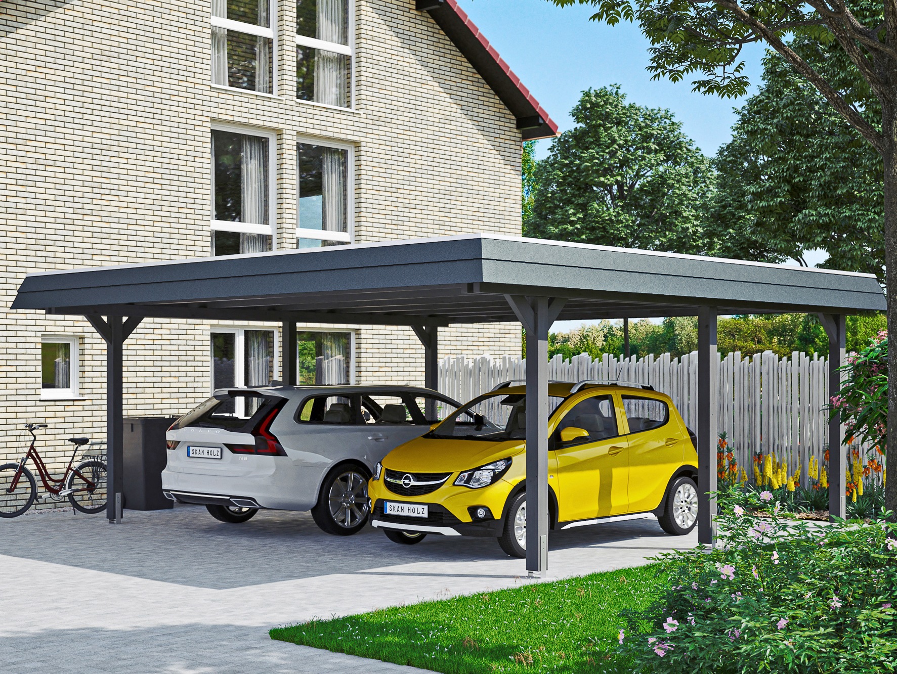 Doppelcarport SKANHOLZ, grau, Carports, "Wendland"