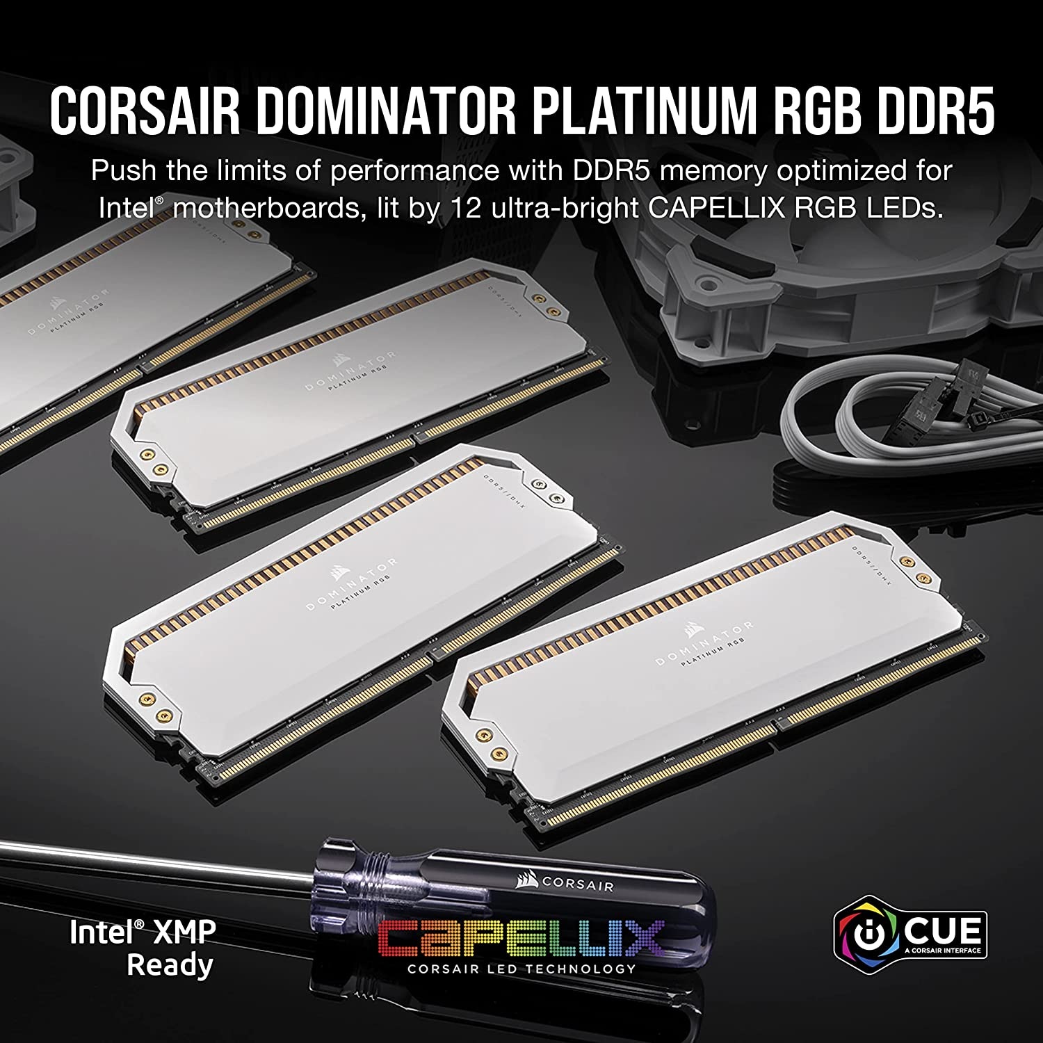 Corsair Arbeitsspeicher »DOMINATOR PLATINUM RGB DDR5 5200 White«, RGB Beleuchtung ICUE, INTEL optimiert