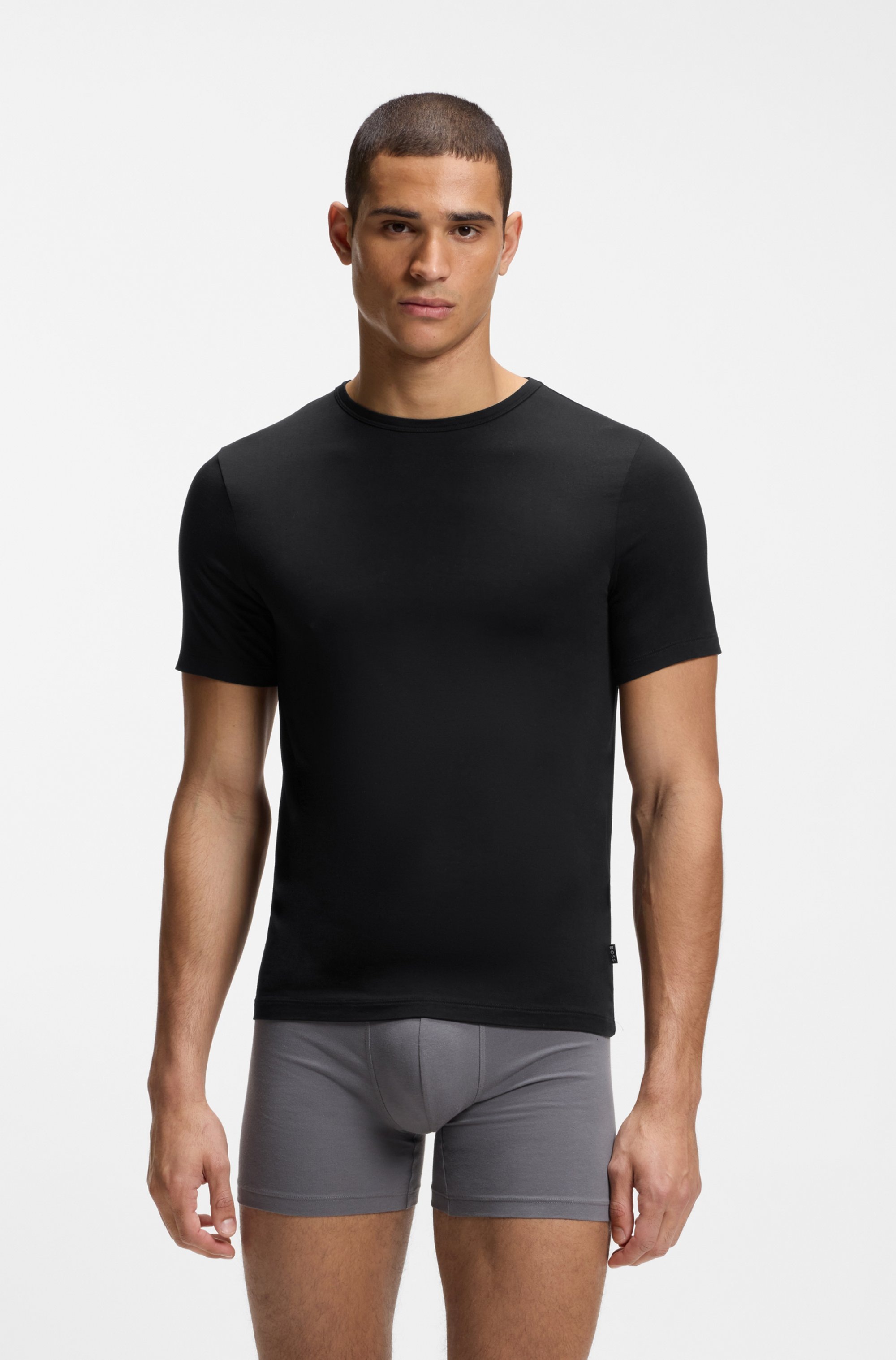 BOSS "TShirt RN 3P Natura" 3 Stk. einfarbiges T-Shirt mit Markenlabel günstig online kaufen