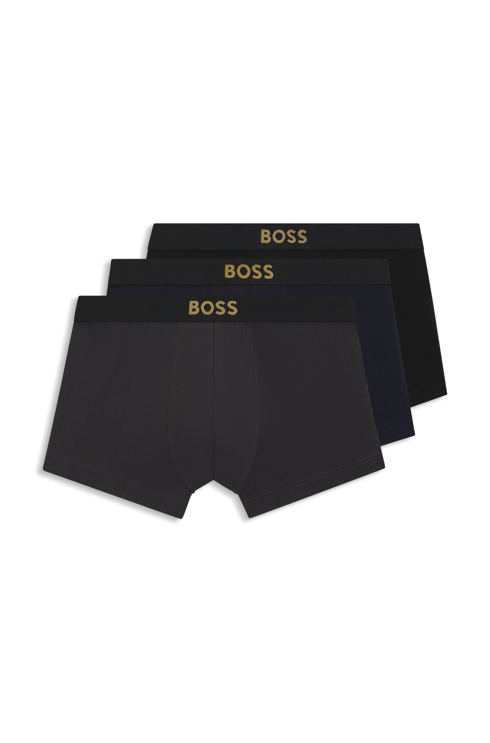 BOSS Herren Trunk "3P Gold Logo", Gr. Sopen miscellaneous 990, Jersey, Obermaterial: 95% Baumwolle, 5% Elasthan, gemustert, Unterhosen, Neuheit,