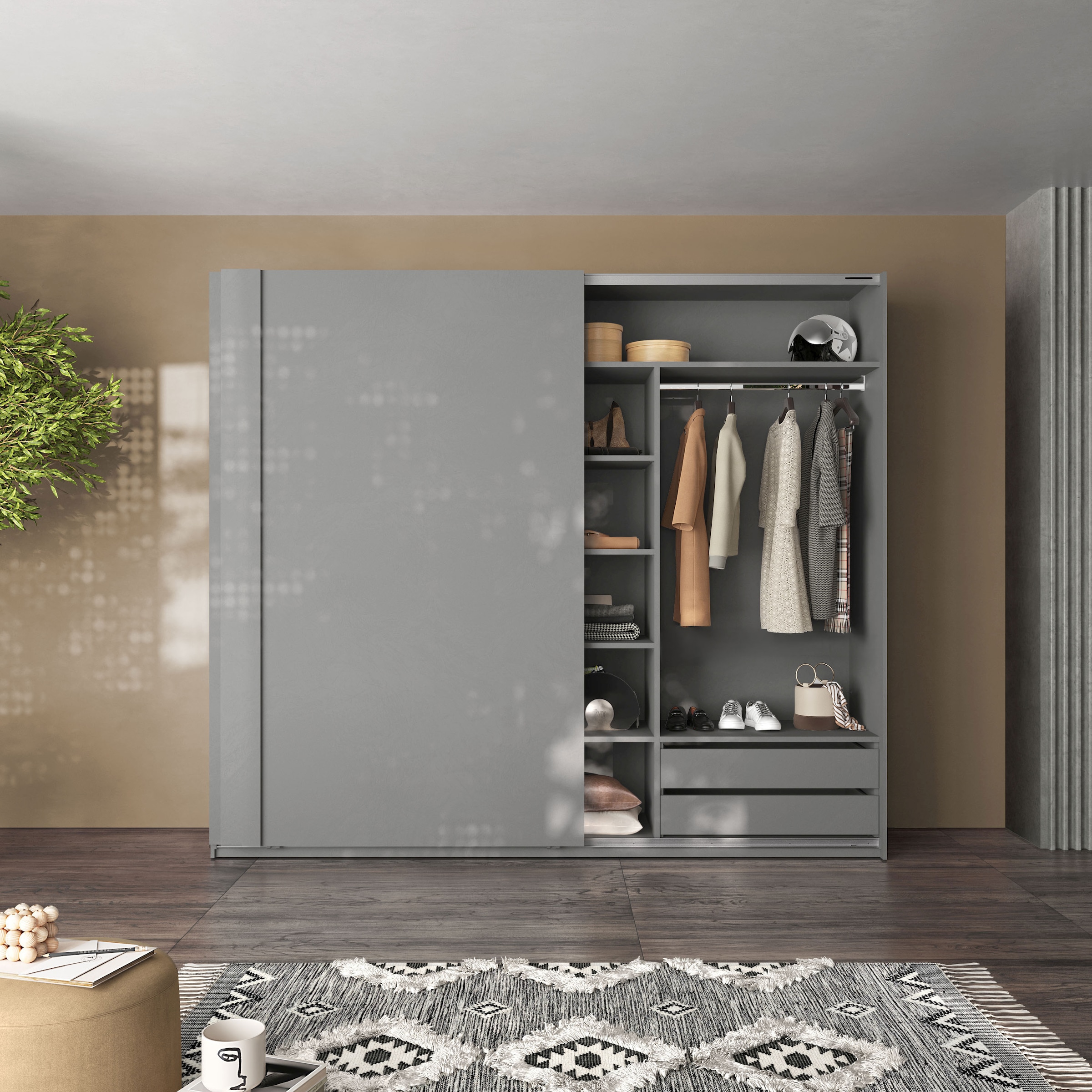 INOSIGN Inneneinteilung »Jupiter – Steingrau, B135×H193 cm, 4 Böden B43 cm, SK-Einsatz B62 cm« + 1 Kleiderstange, Breite 61 cm, Zubehör für Schweber Jupiter, 275 cm