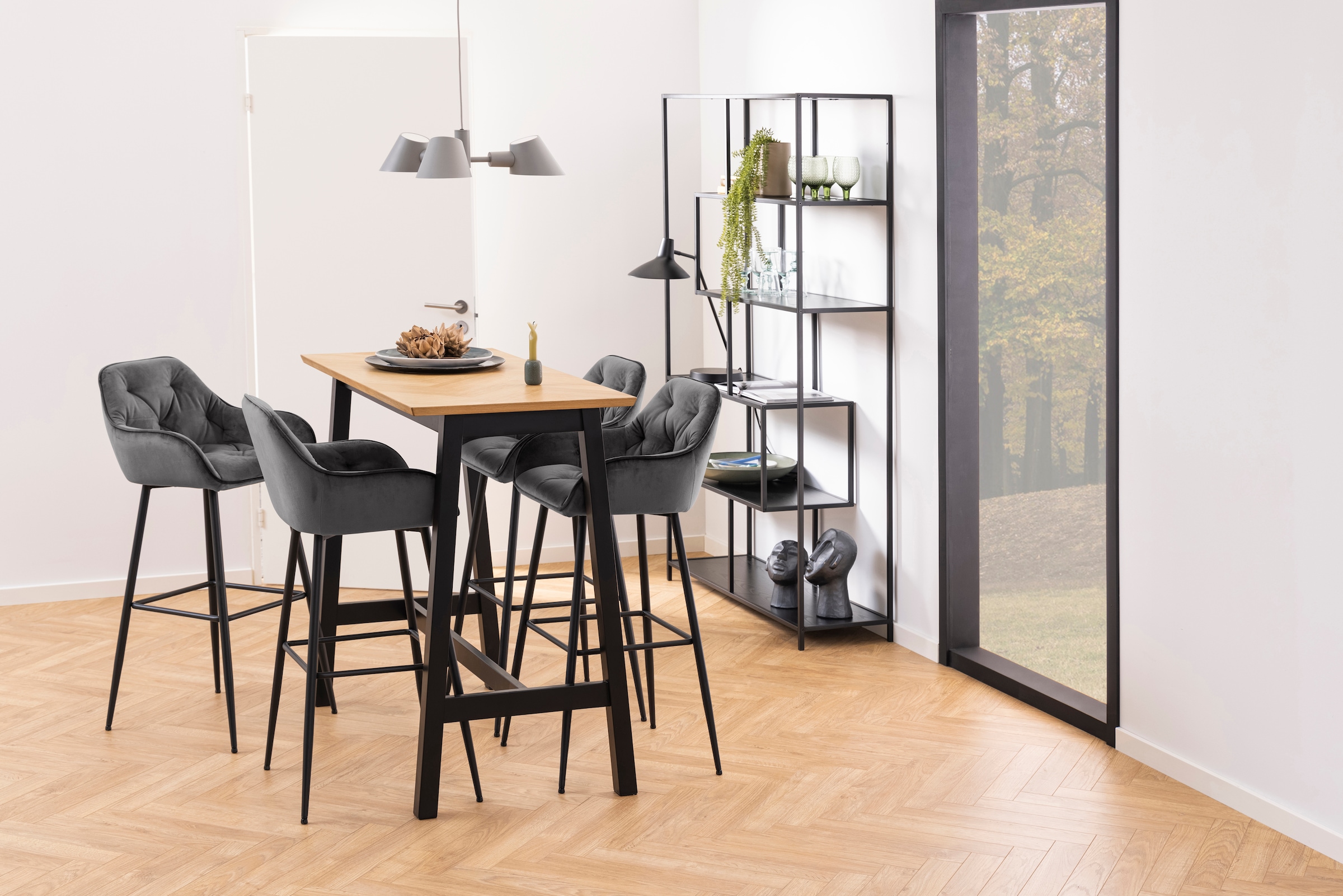ACTONA GROUP Bücherregal, Metallgestell, modernes Design, 5 Einlegeböden, asymmetrische Details