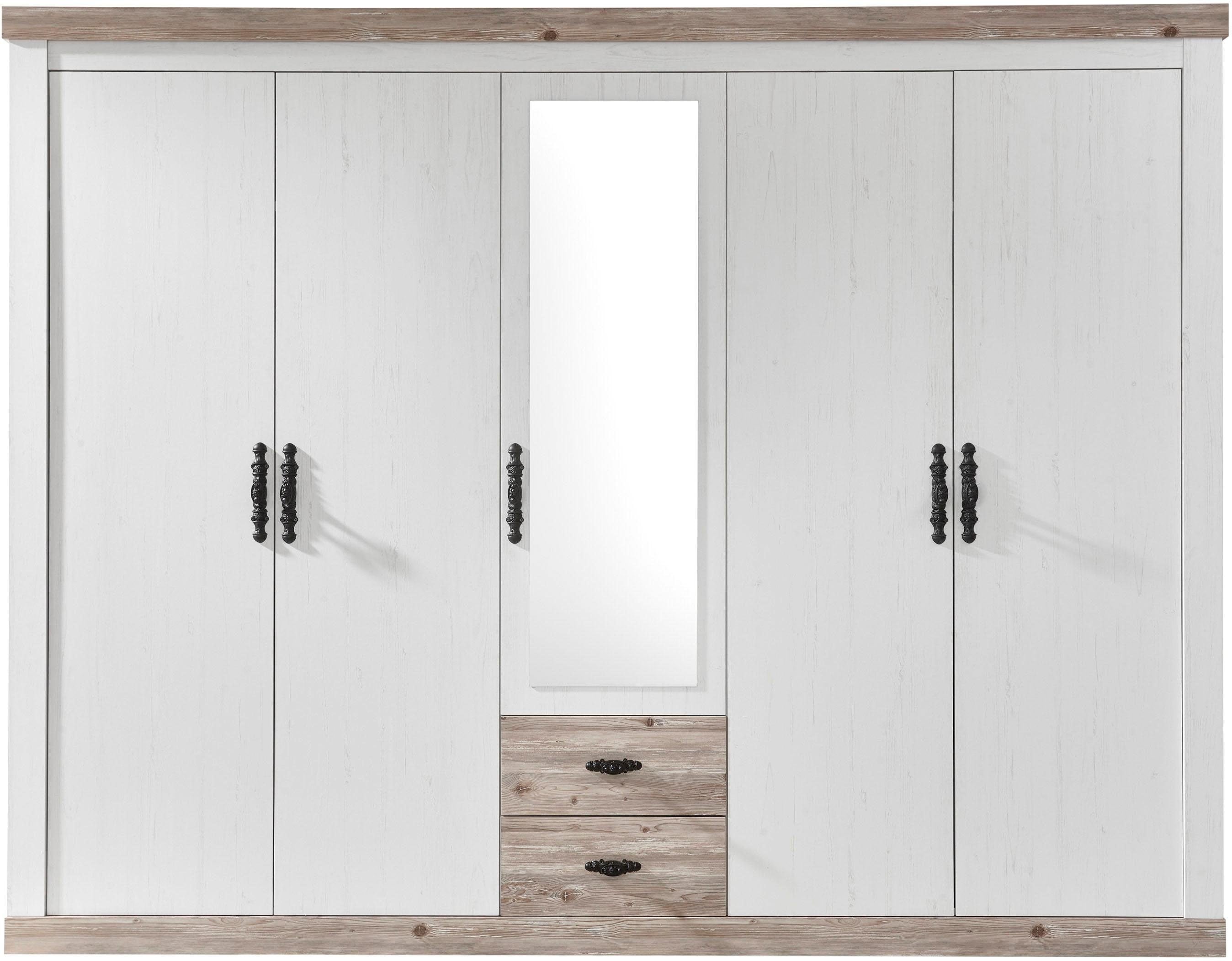 Home affaire Drehtürenschrank "Florenz Landhausschrank,rustikale Metallgriffe mit feinen Verzierungen" Kleiderschrank mit Spiegel Schlafzimmerschrank BESTSELLER Garderobe