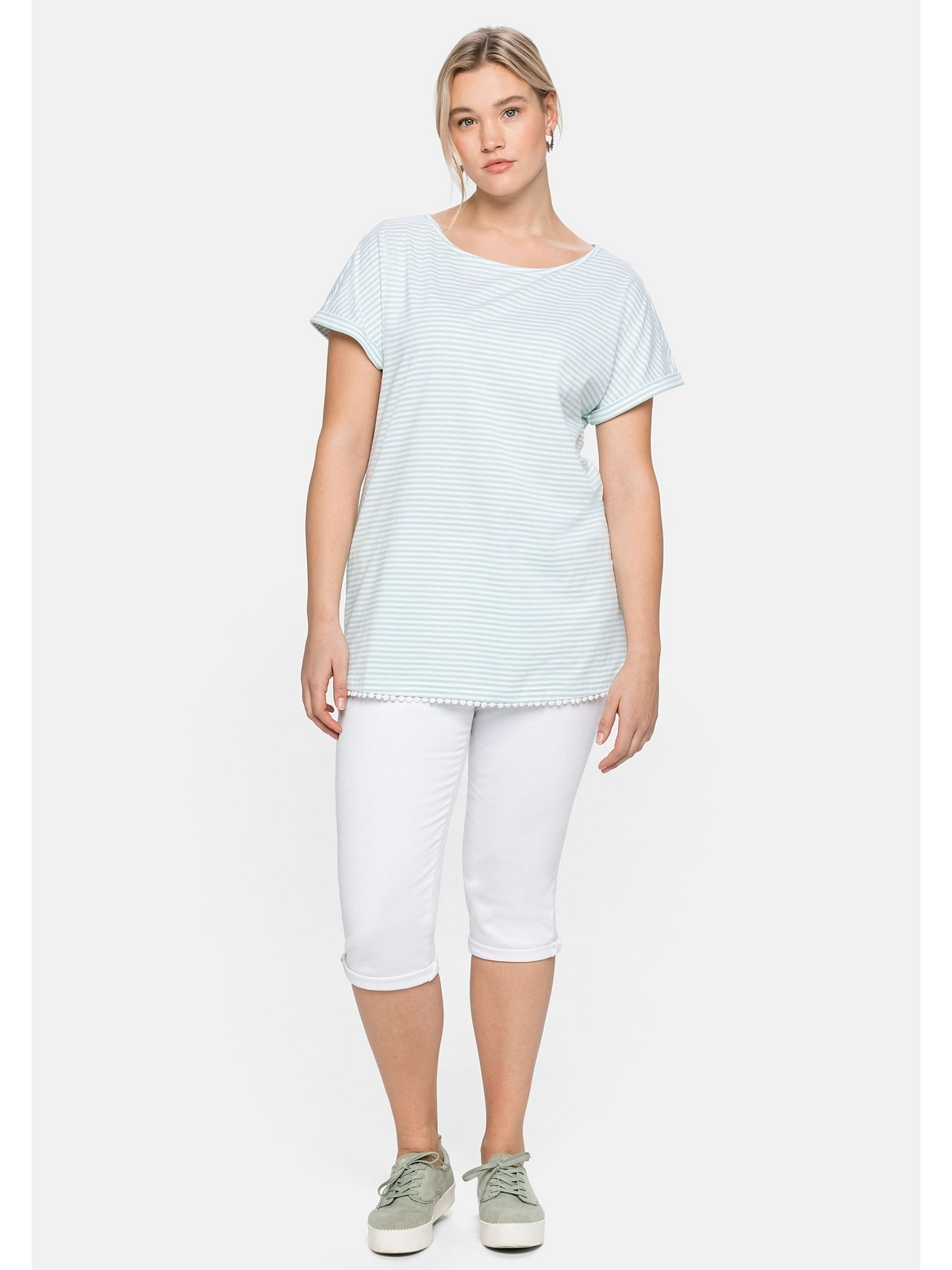 Sheego Oversize-Shirt »Große Größen«, mit garngefärbten Ringeln und  Dekokante am Saum online kaufen | BAUR | T-Shirts